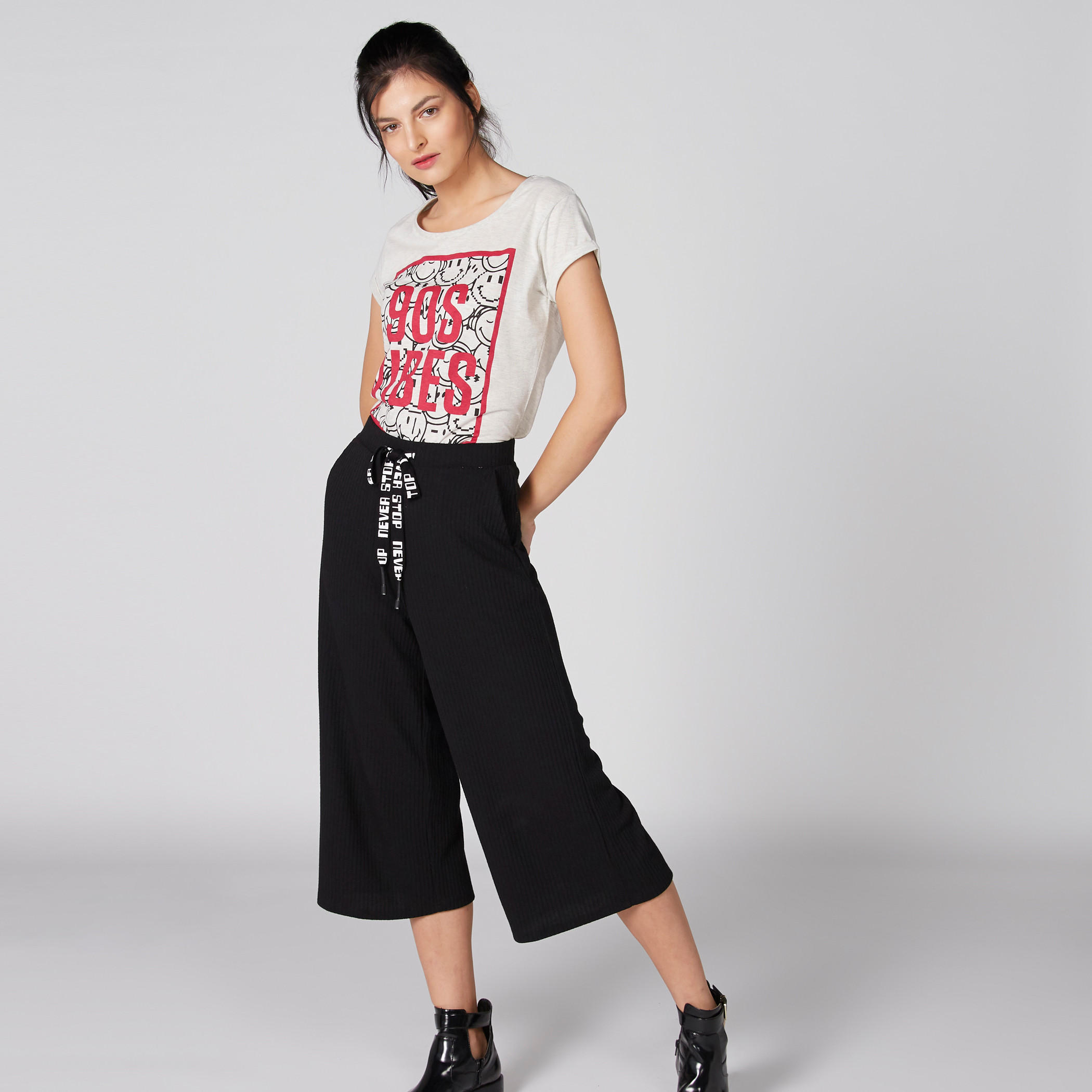 Smiley World Printed T-Shirt with Round Neck and Cap Sleeves-women-clothing-tshirts-image-3