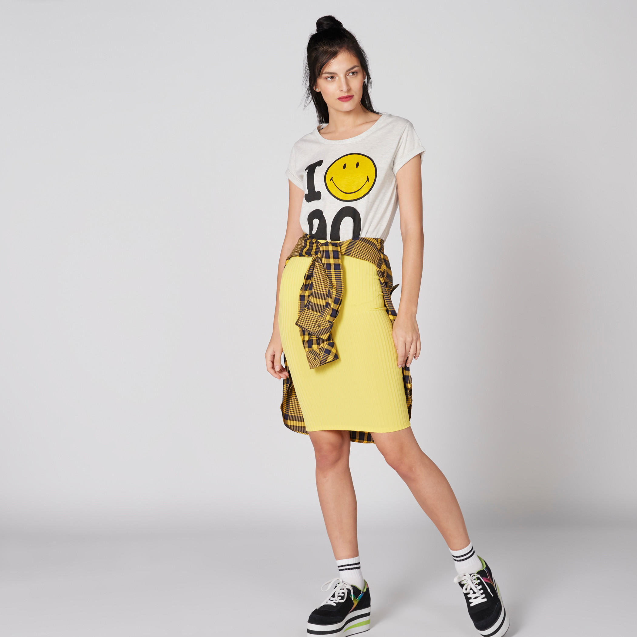 Smiley World Printed T-Shirt with Round Neck and Cap Sleeves-women-clothing-tshirts-image-3
