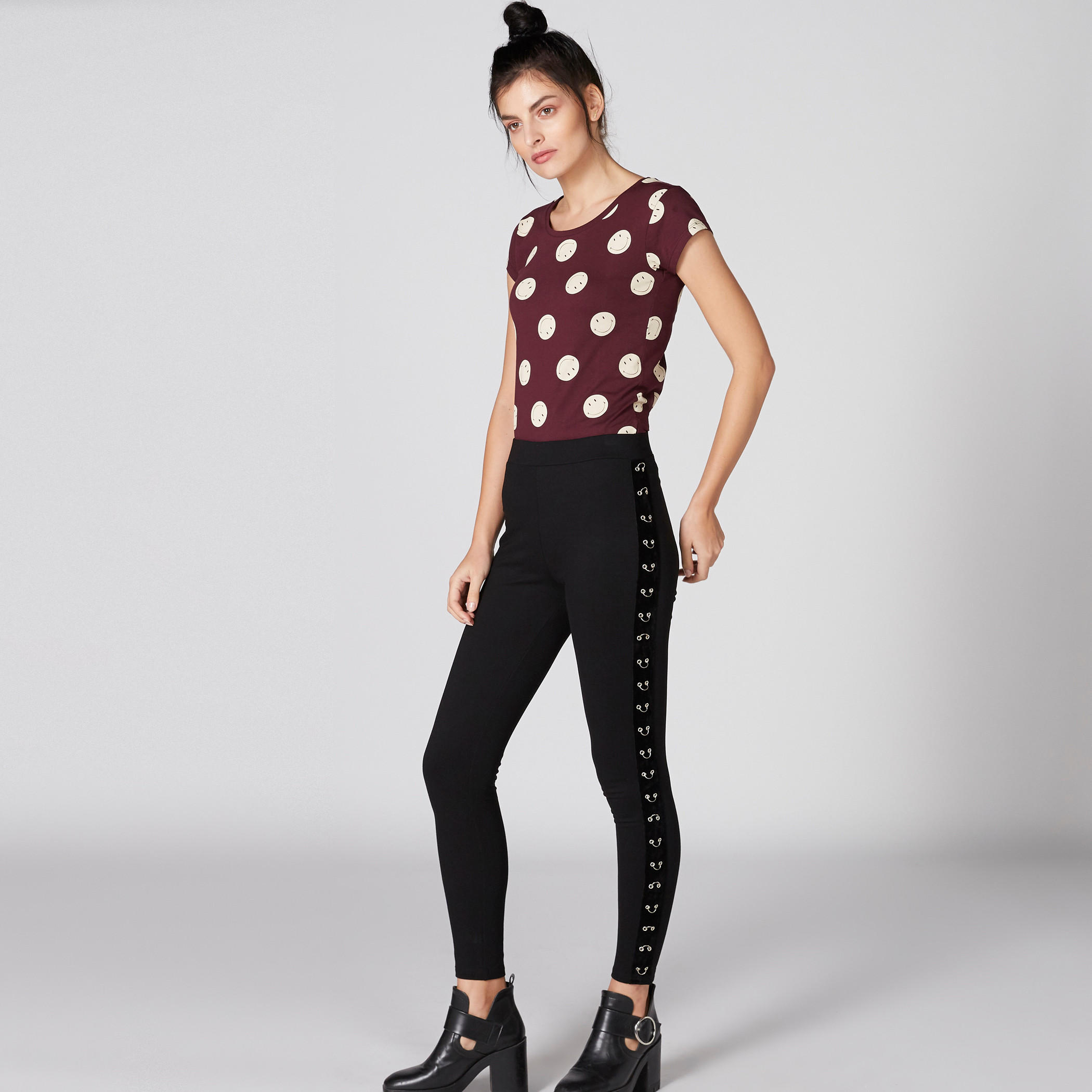 Smiley World Printed Top with Round Neck and Cap Sleeves-women-clothing-tshirts-image-1