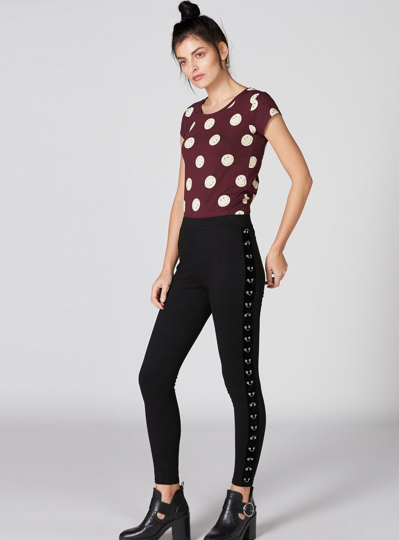 Smiley World Printed Top with Round Neck and Cap Sleeves-women-clothing-tshirts-image-1