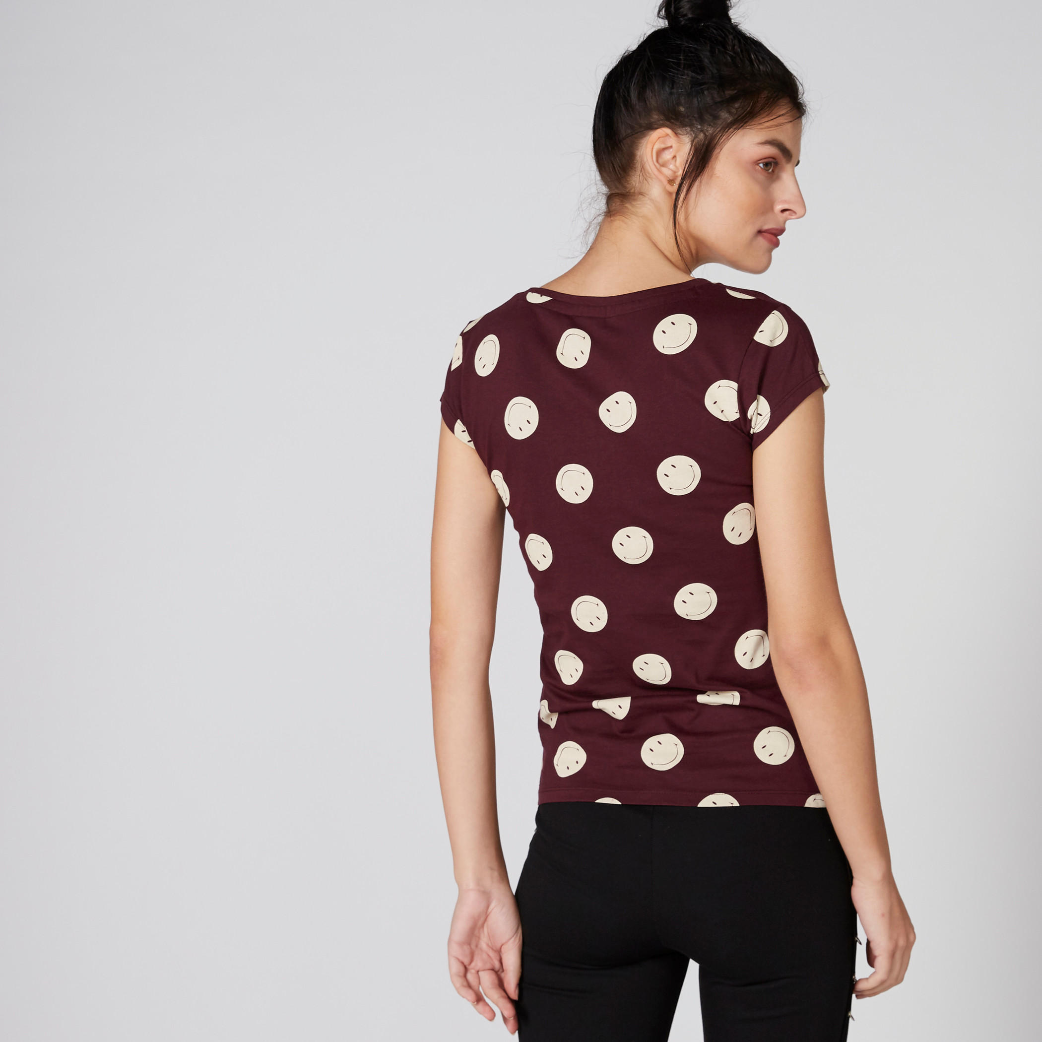 Smiley World Printed Top with Round Neck and Cap Sleeves-women-clothing-tshirts-image-2