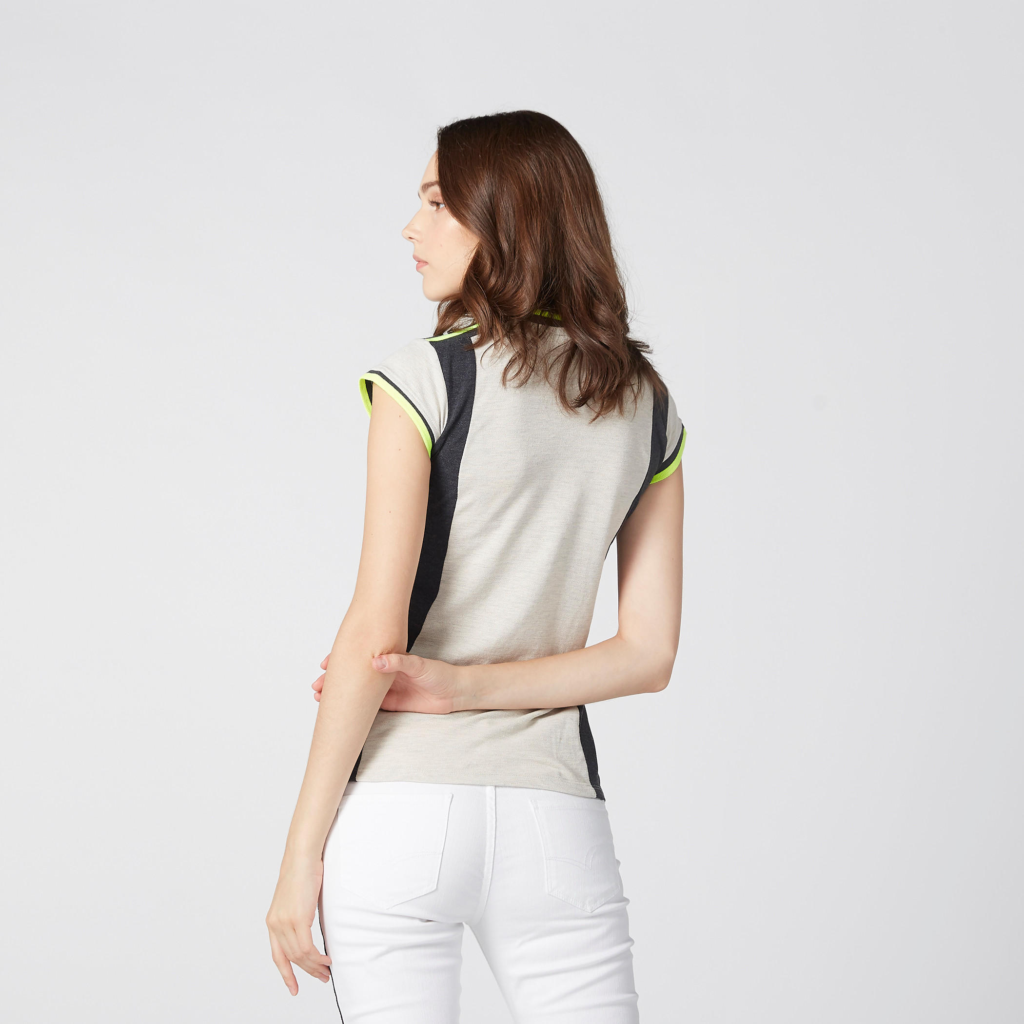 Smiley World Zippered Henley Neck T-Shirt with Cap Sleeves-women-clothing-tshirts-image-3