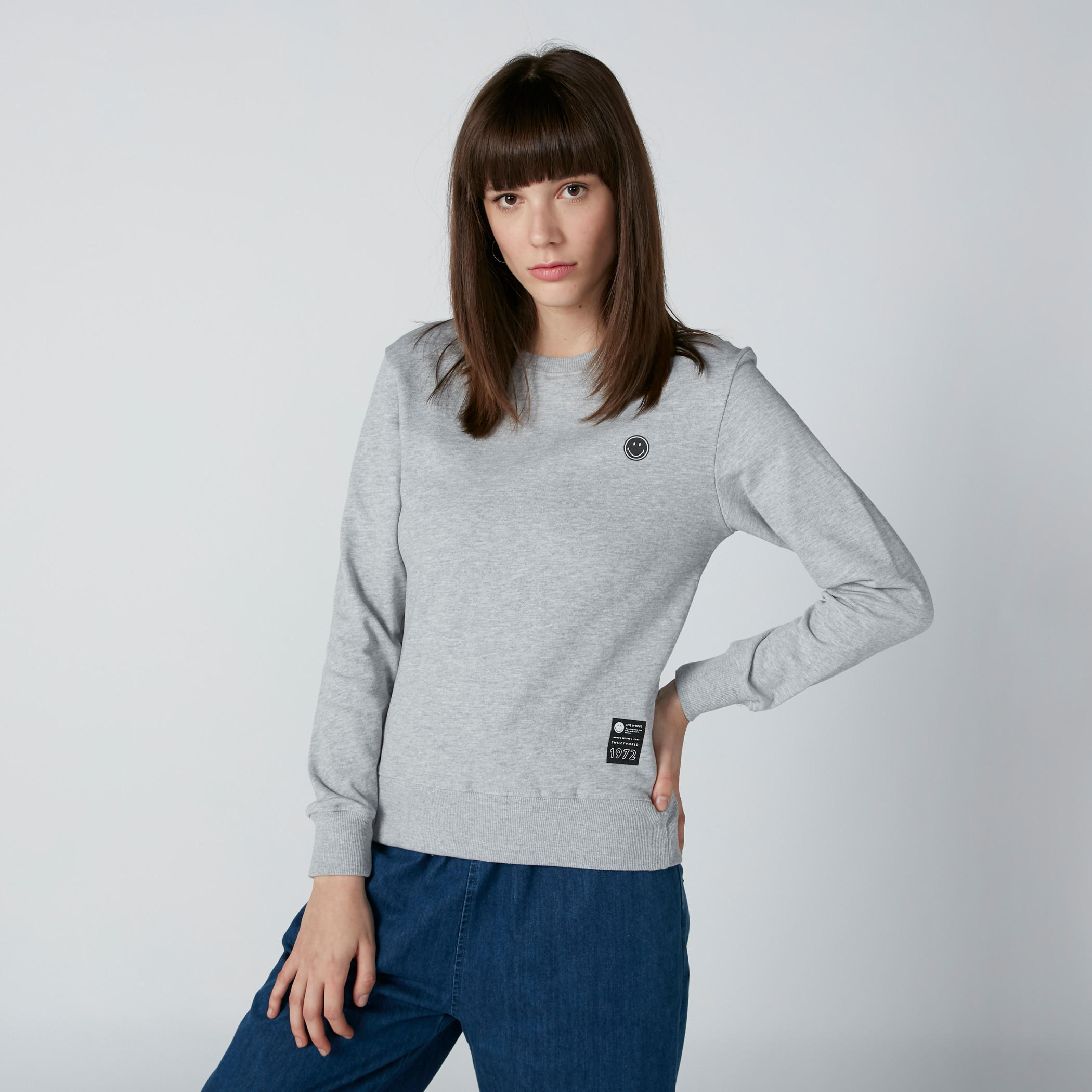 Smiley World Round Neck Sweatshirt with Long Sleeves-women-winterwear-hoodiesandsweatshirts-sweatshirts-image-1