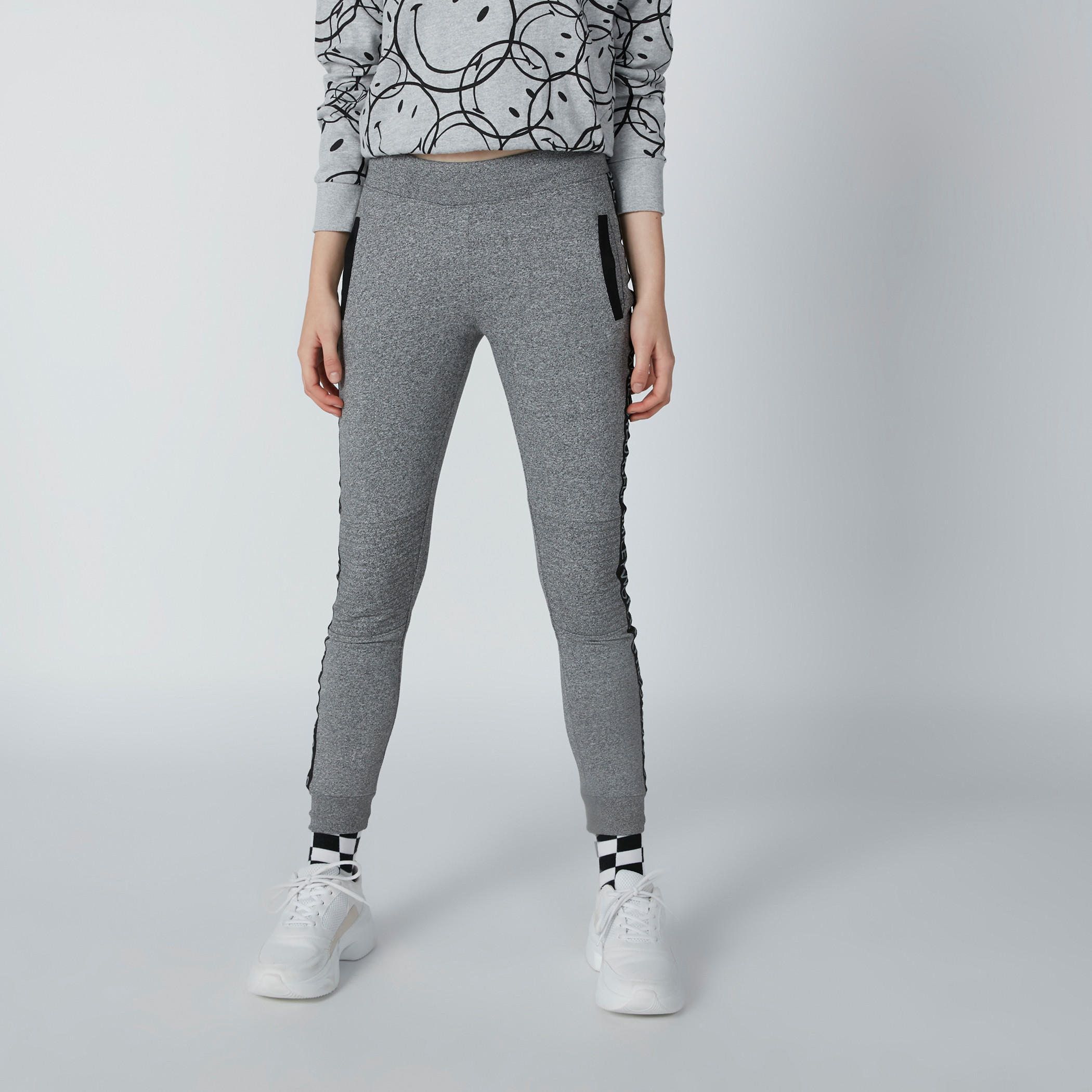 Smiley World Printed Tape Detail Jog Pants with Elasticised Waistband-women-clothing-bottoms-joggers-image-3