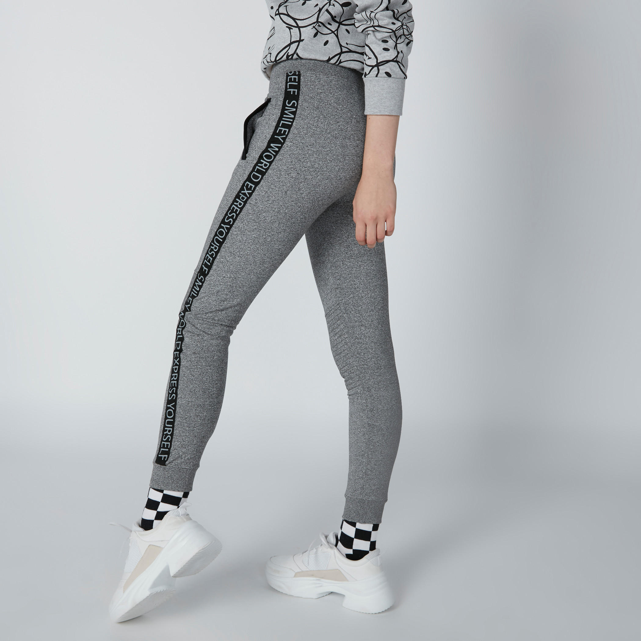 Smiley World Printed Tape Detail Jog Pants with Elasticised Waistband-women-clothing-bottoms-joggers-image-4