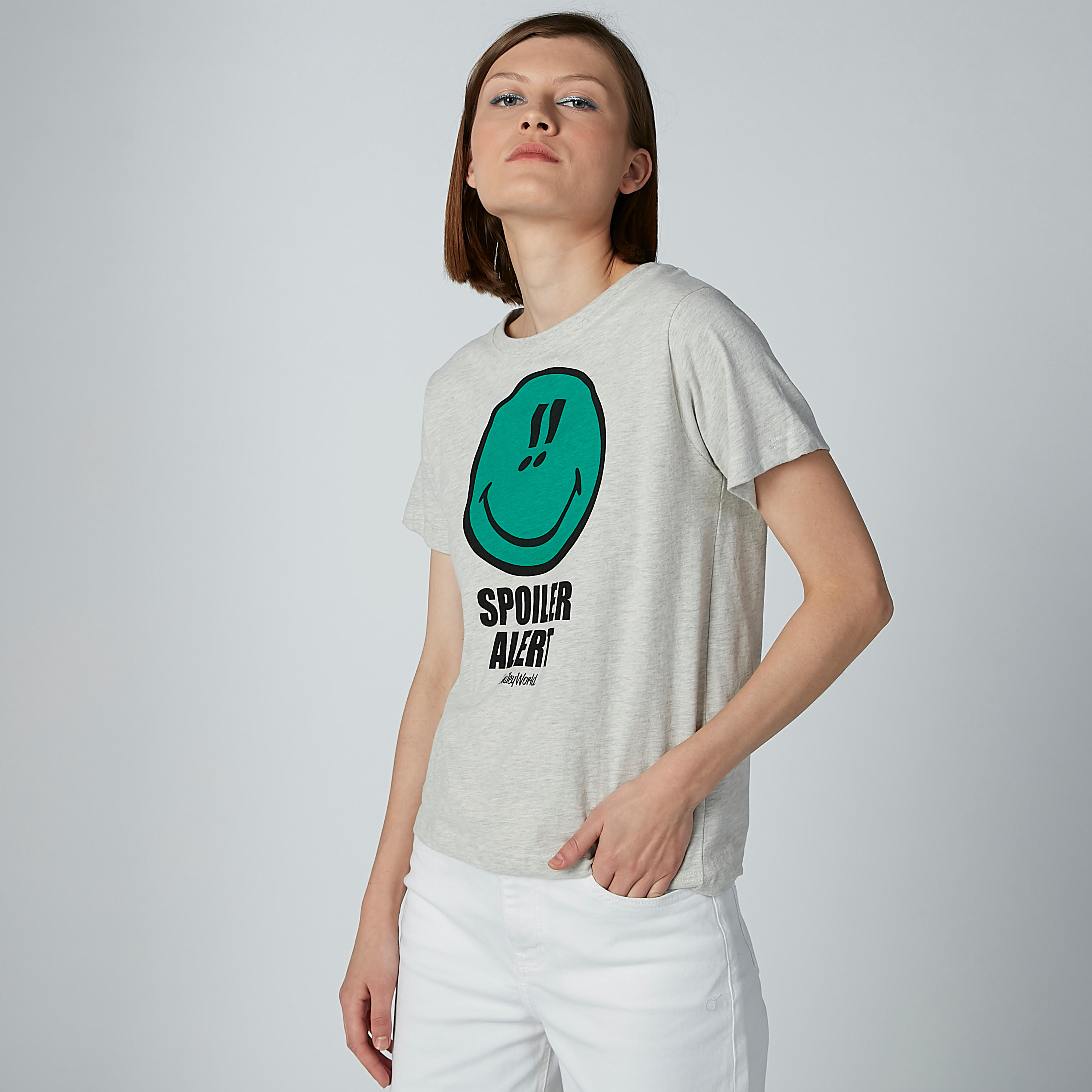 Smiley World Printed T-shirt with Short Sleeves and Round Neck-women-clothing-tshirts-image-1