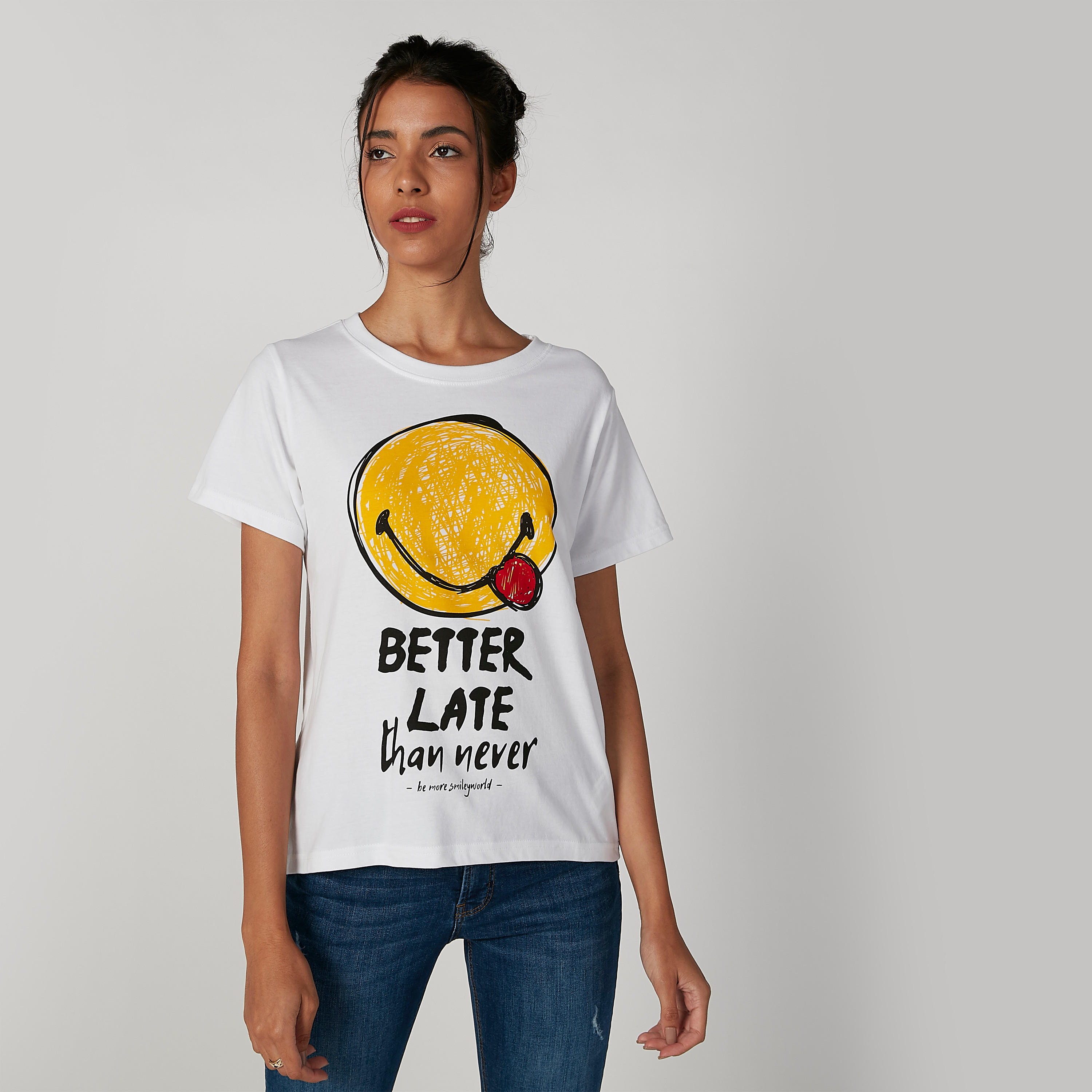 Sustainable Smiley World Printed T-shirt with Short Sleeves-women-clothing-tshirts-image-1