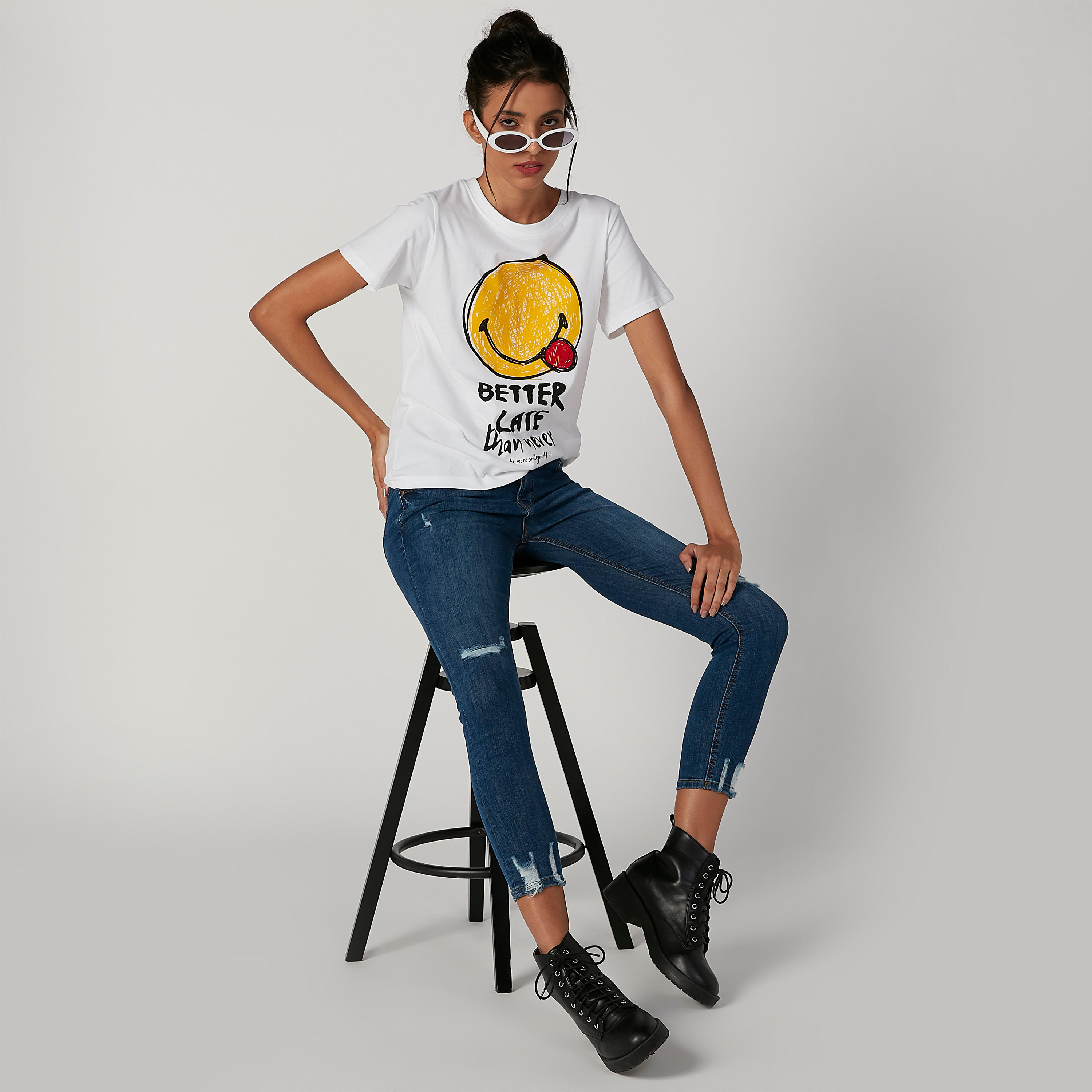 Sustainable Smiley World Printed T-shirt with Short Sleeves-women-clothing-tshirts-image-3