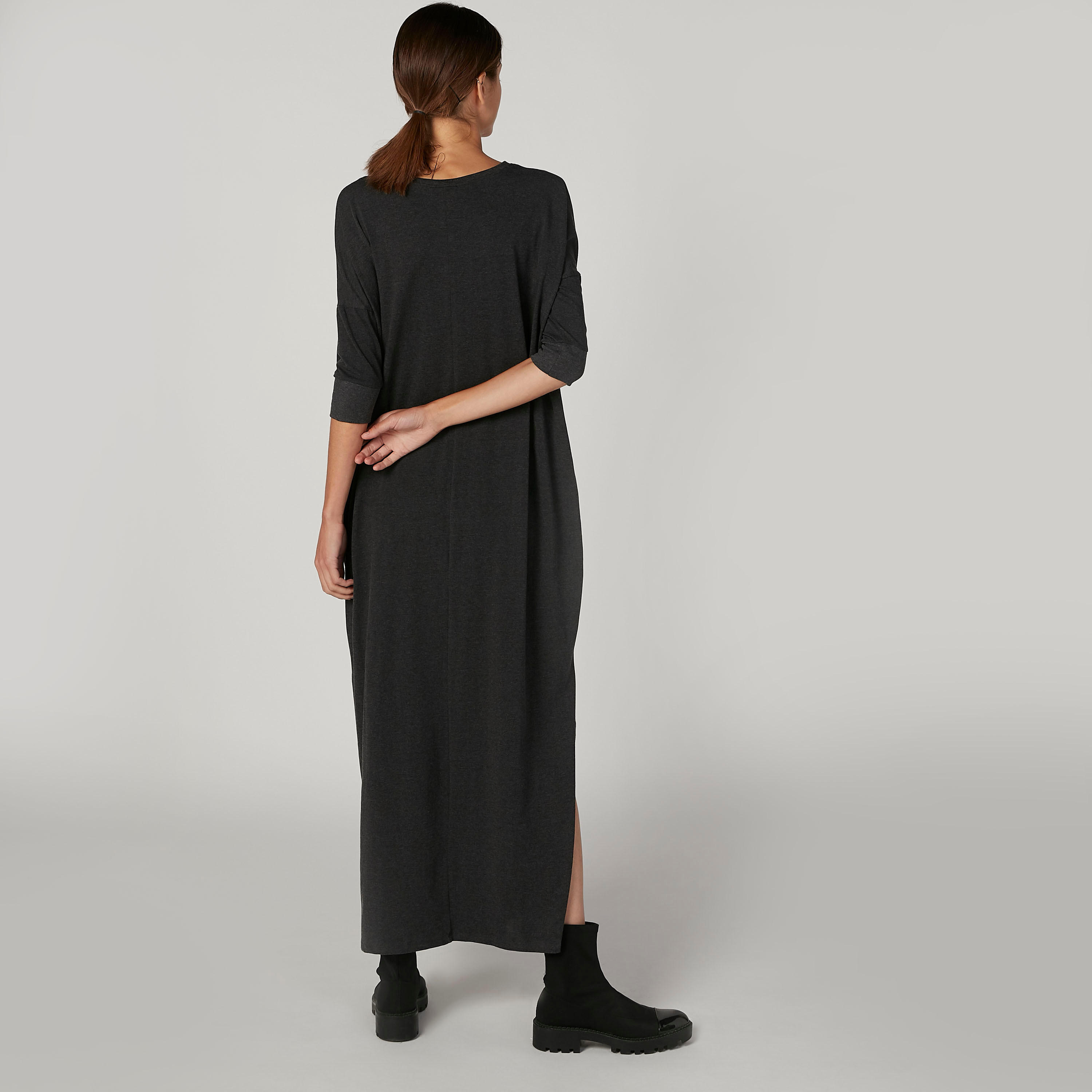 بنطلون رياضي مستدام طويل بارز الملمس بخصر مرن وجيوب-women-clothing-dresses-image-4