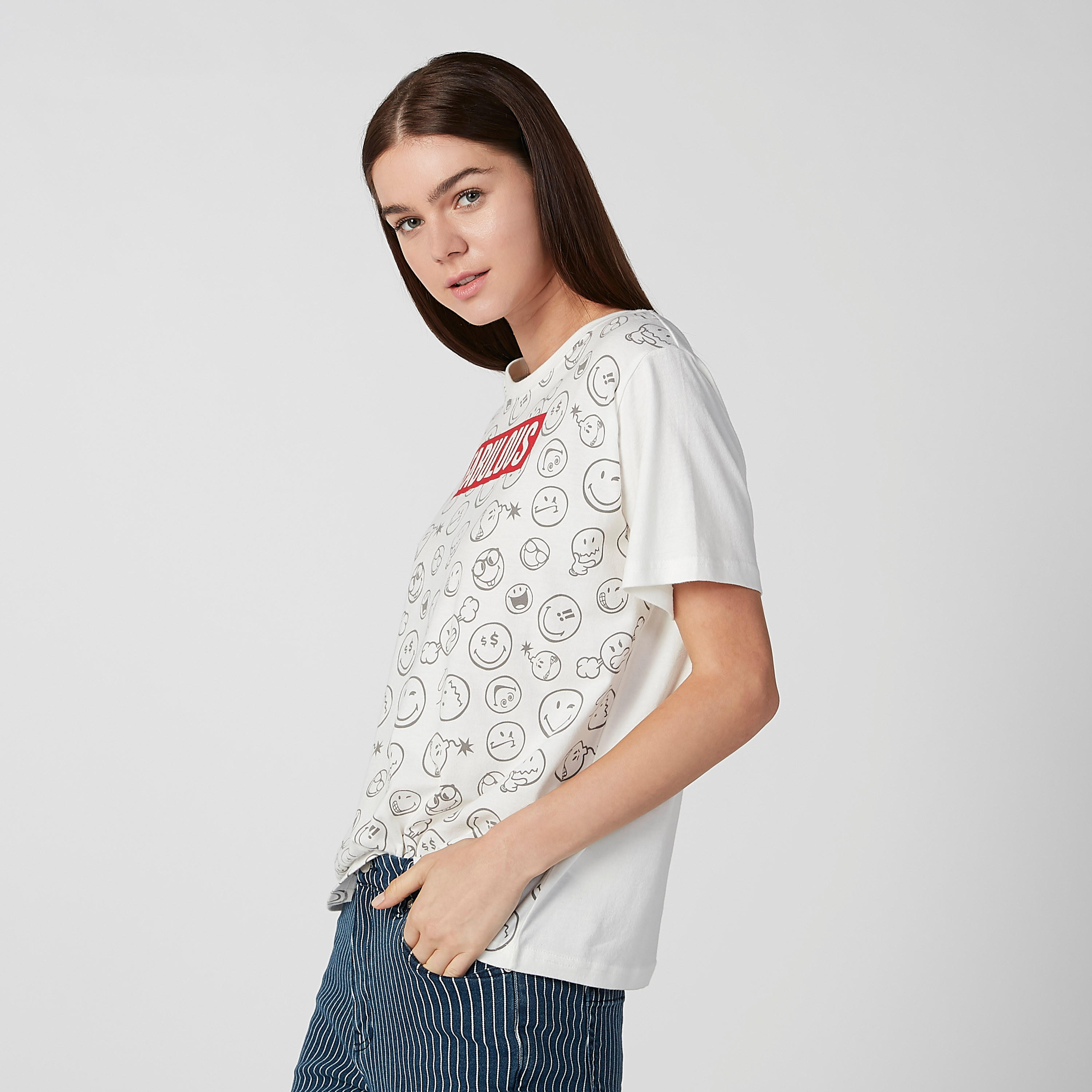 Sustainable Smiley World Printed T-shirt with Short Sleeves-women-clothing-tshirts-image-2