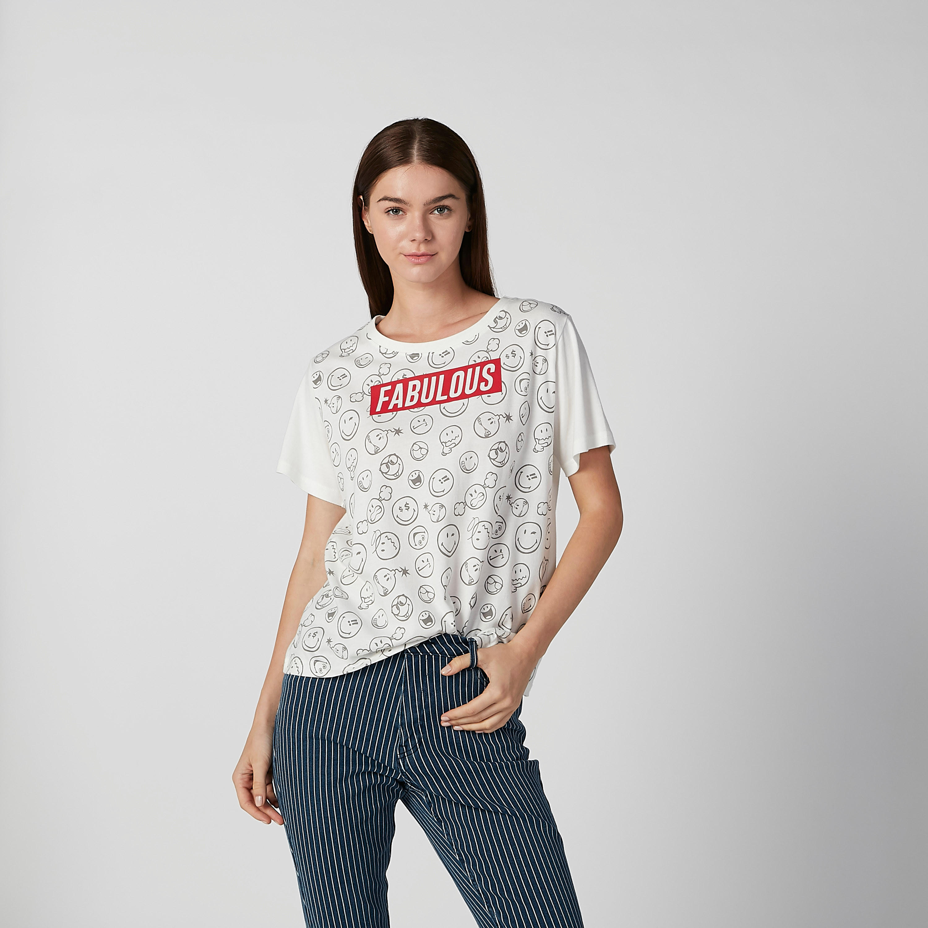 Sustainable Smiley World Printed T-shirt with Short Sleeves-women-clothing-tshirts-image-3