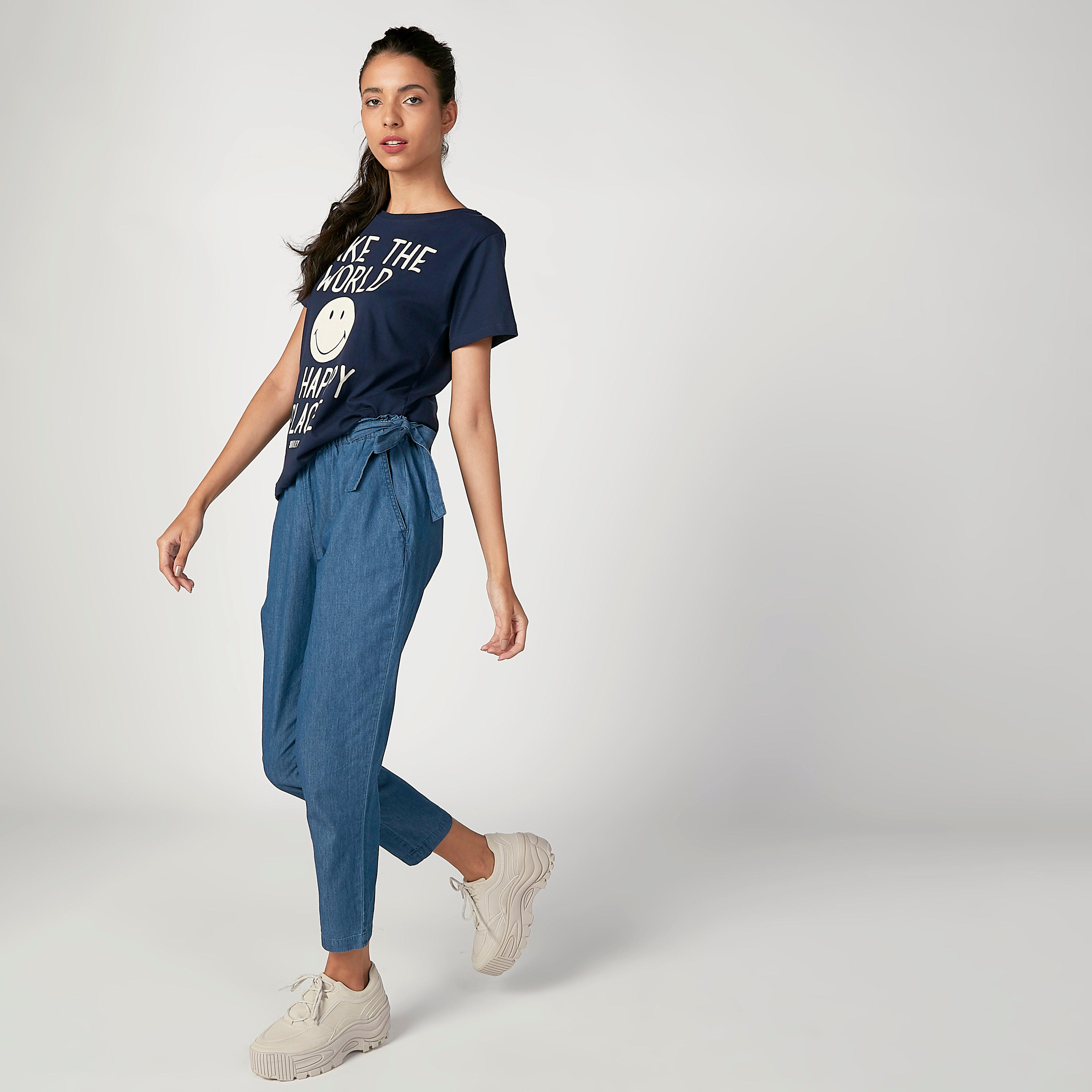 Sustainable Smiley World Printed T-shirt with Short Sleeves-women-clothing-tshirts-image-3