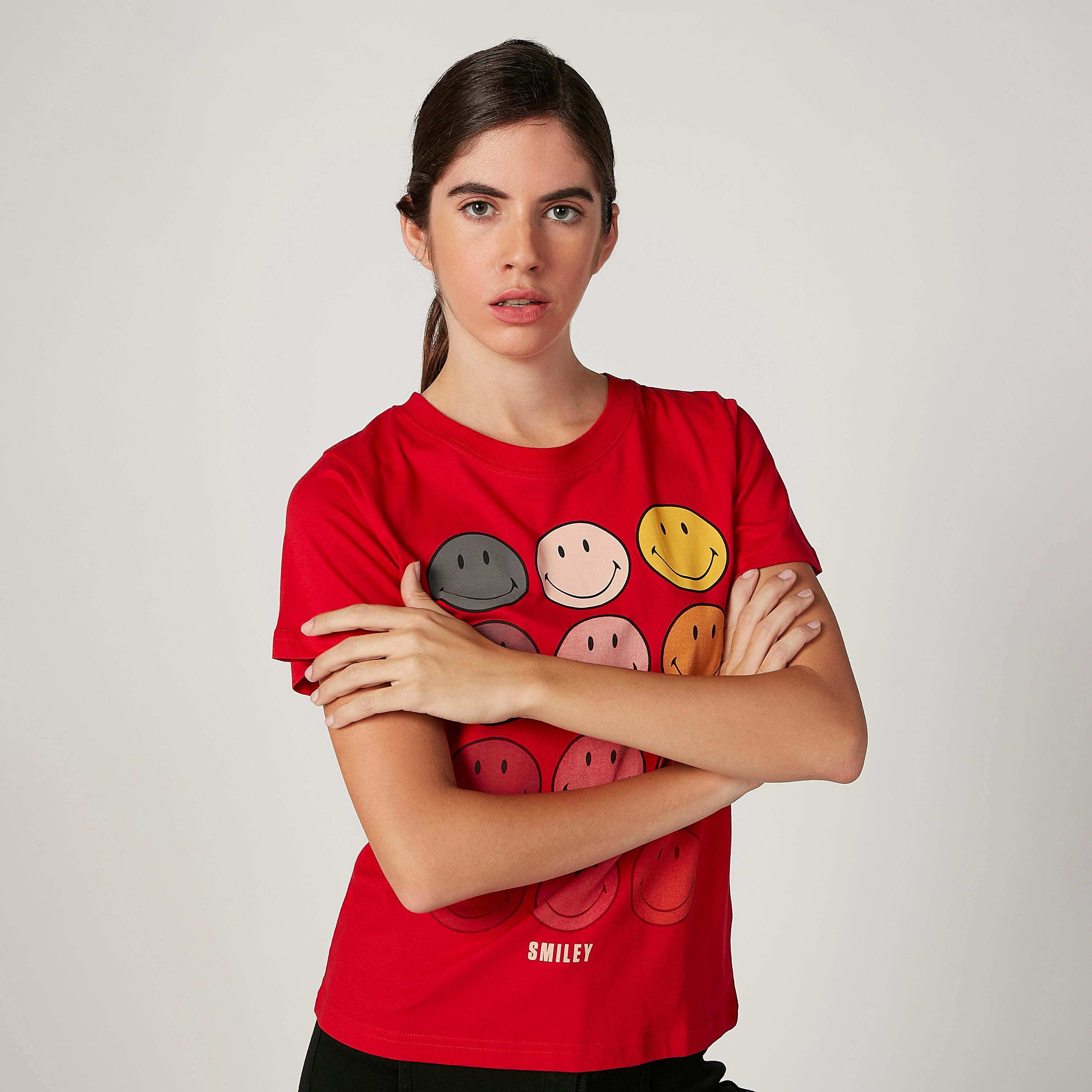 Sustainable Smiley World Printed T-shirt with Crew Neck-women-clothing-tshirts-image-1