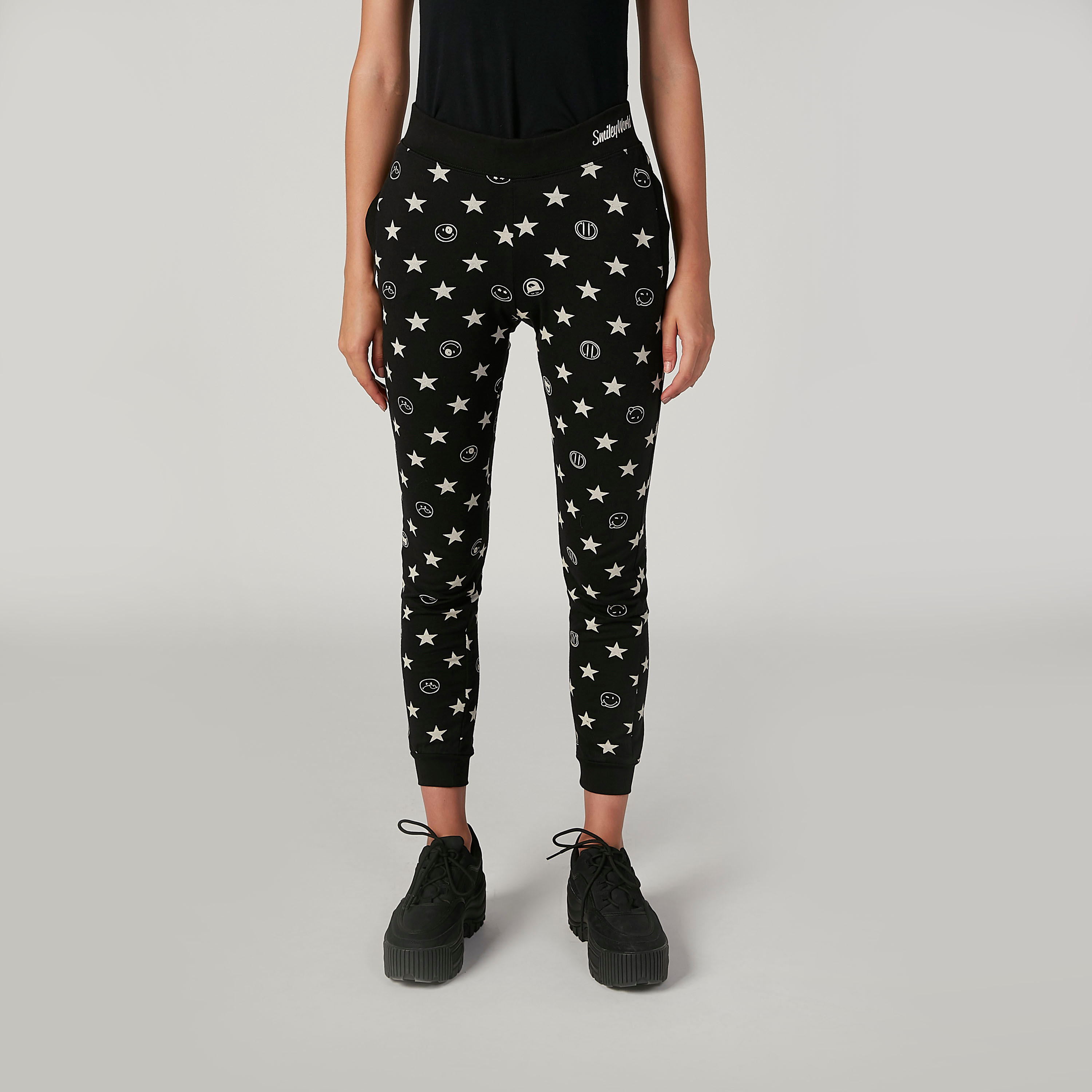 بنطلون رياضي مستدام سليم بخصر متوسط الارتفاع وطبعات سمايلي وورلد -women-clothing-bottoms-joggers-image-1