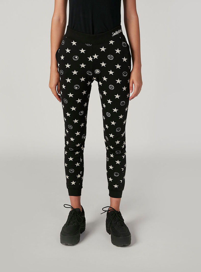 بنطلون رياضي مستدام سليم بخصر متوسط الارتفاع وطبعات سمايلي وورلد -women-clothing-bottoms-joggers-image-1