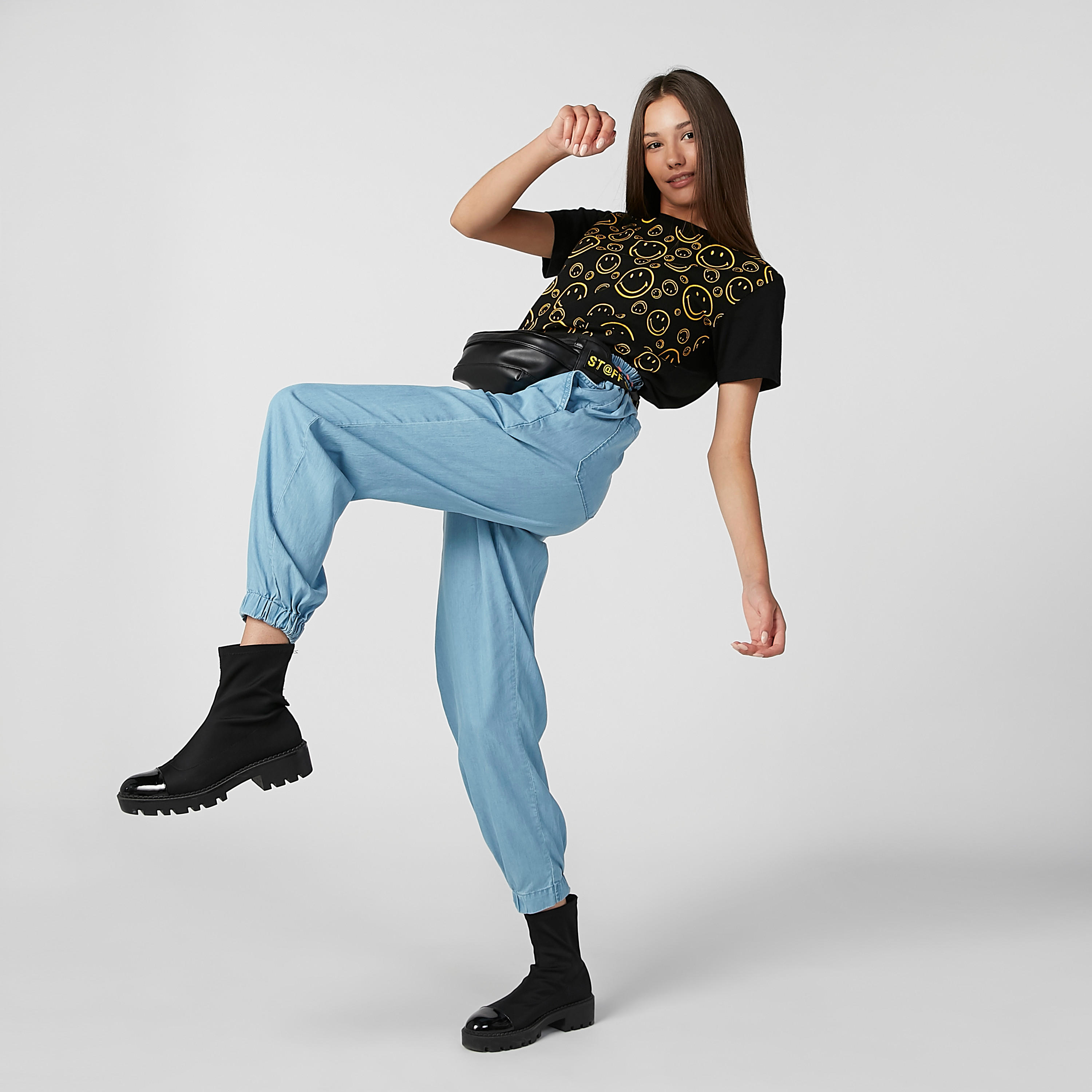 Sustainable Smiley World Printed T-shirt with Round Neck-women-clothing-tshirts-image-2