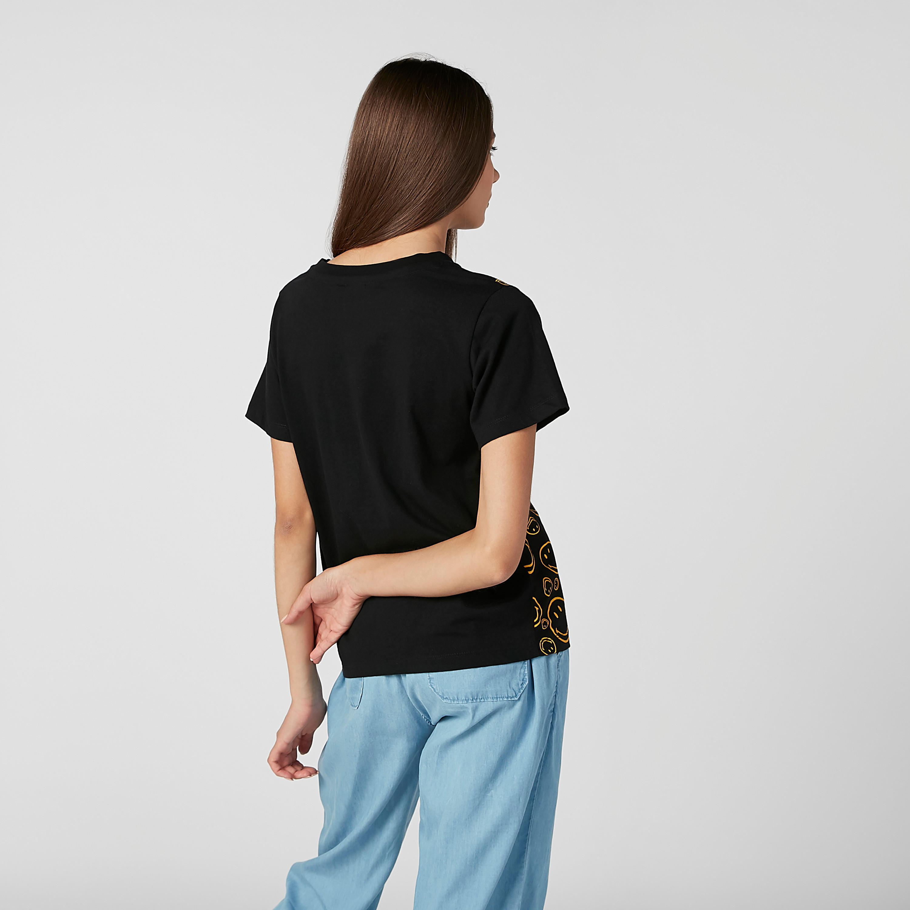 Sustainable Smiley World Printed T-shirt with Round Neck-women-clothing-tshirts-image-3