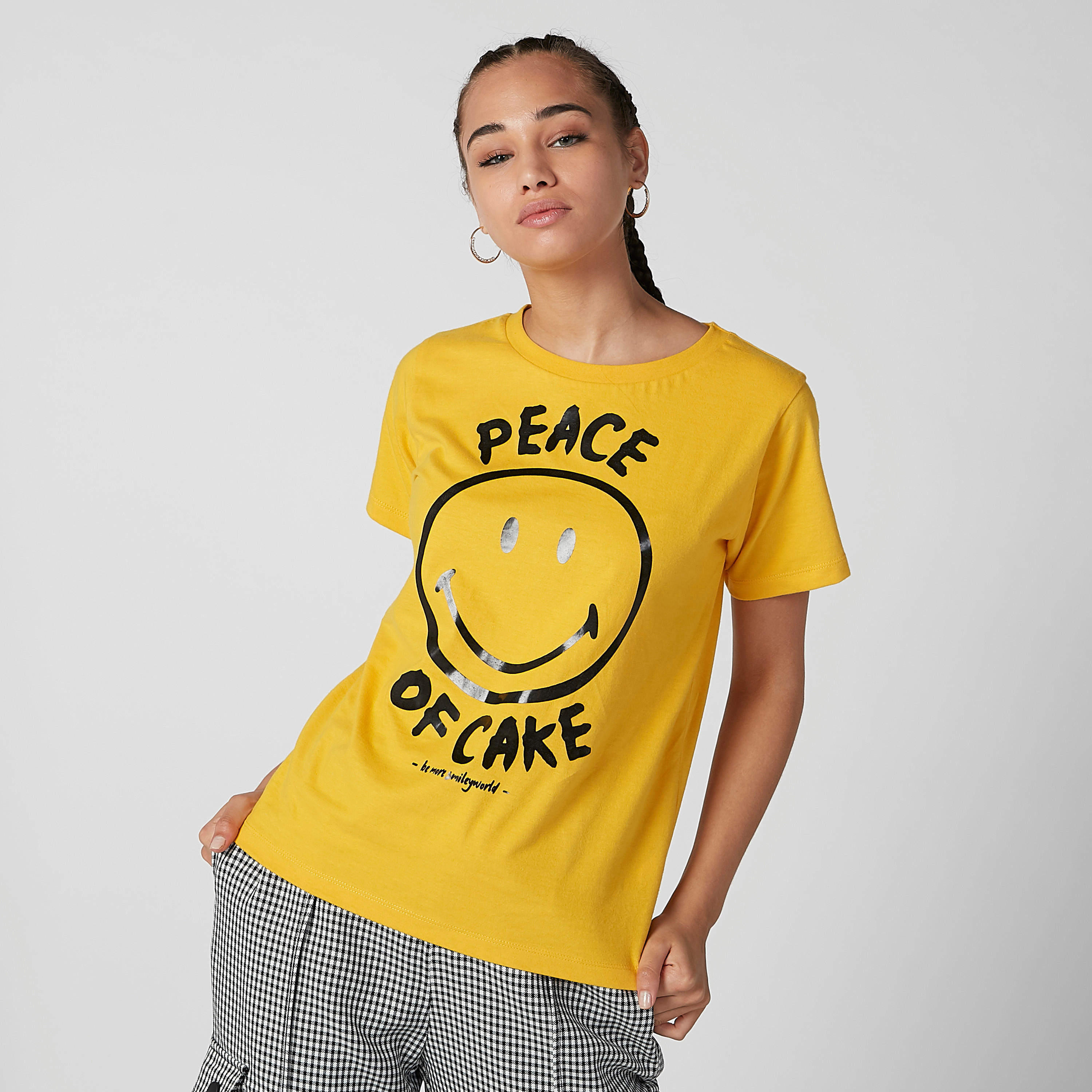 Sustainable Smiley World Printed T-shirt with Round Neck-women-clothing-tshirts-image-1