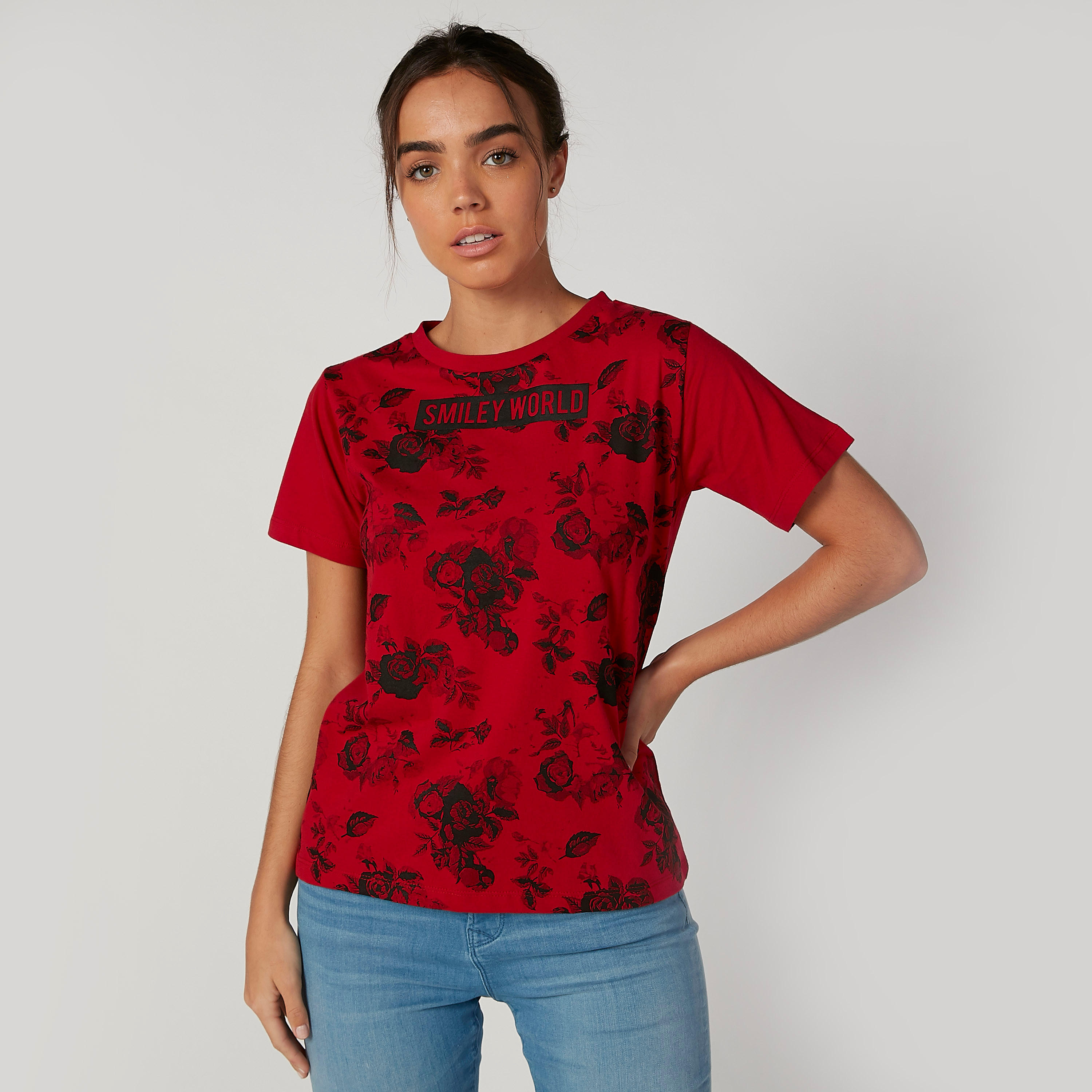 Sustainable Smiley World Printed T-shirt with Short Sleeves-women-clothing-tshirts-image-1