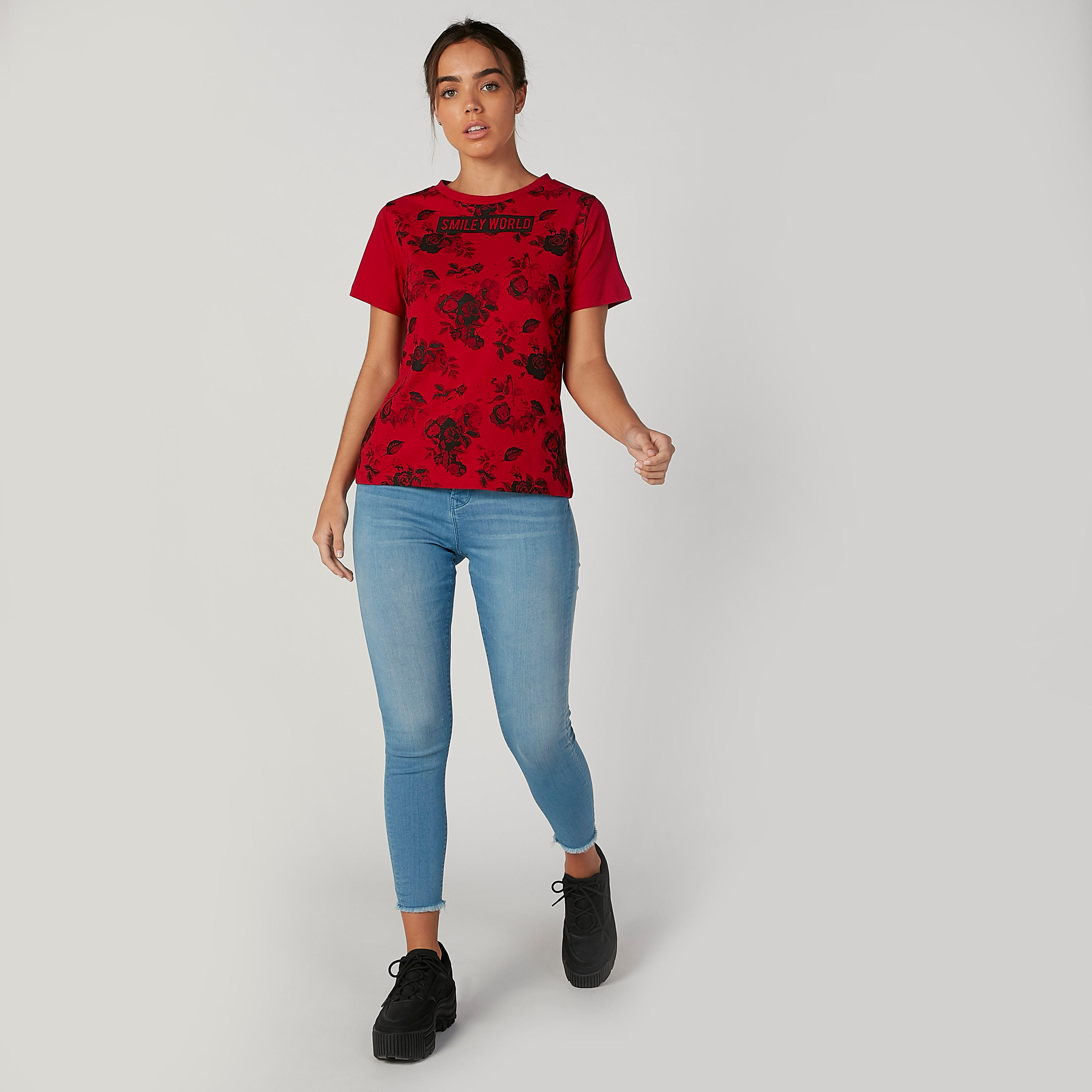 Sustainable Smiley World Printed T-shirt with Short Sleeves-women-clothing-tshirts-image-3