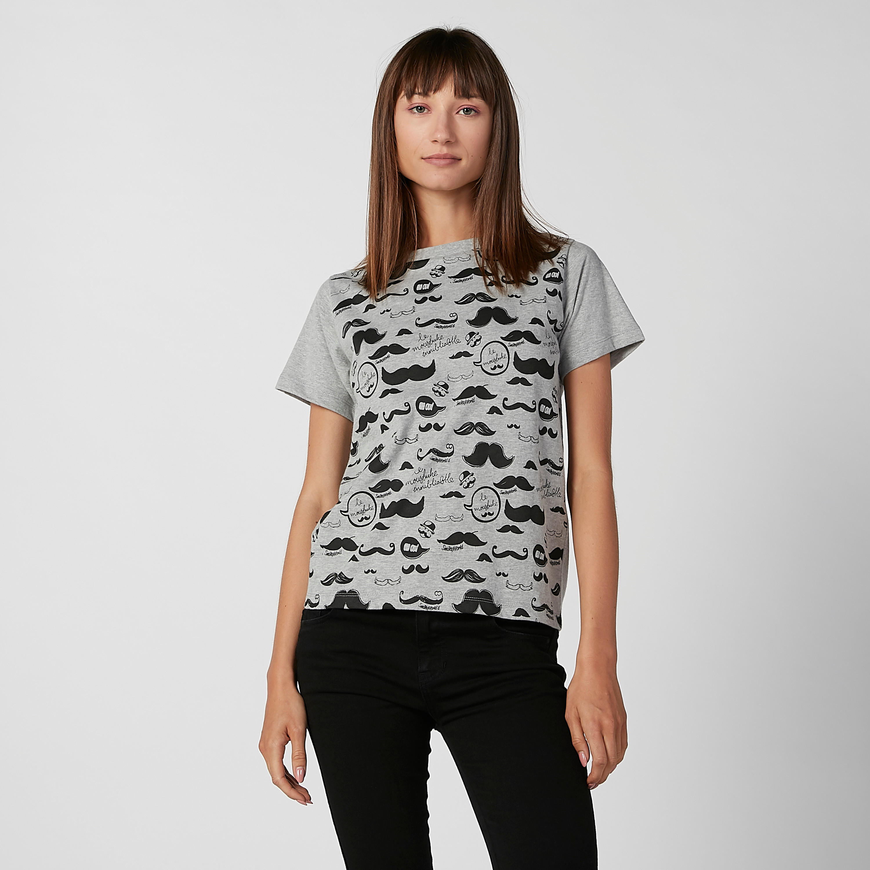 تيشيرت مستدام سليم بياقة ضيّقة وطبعات سمايلي وورلد -women-clothing-tshirts-image-2