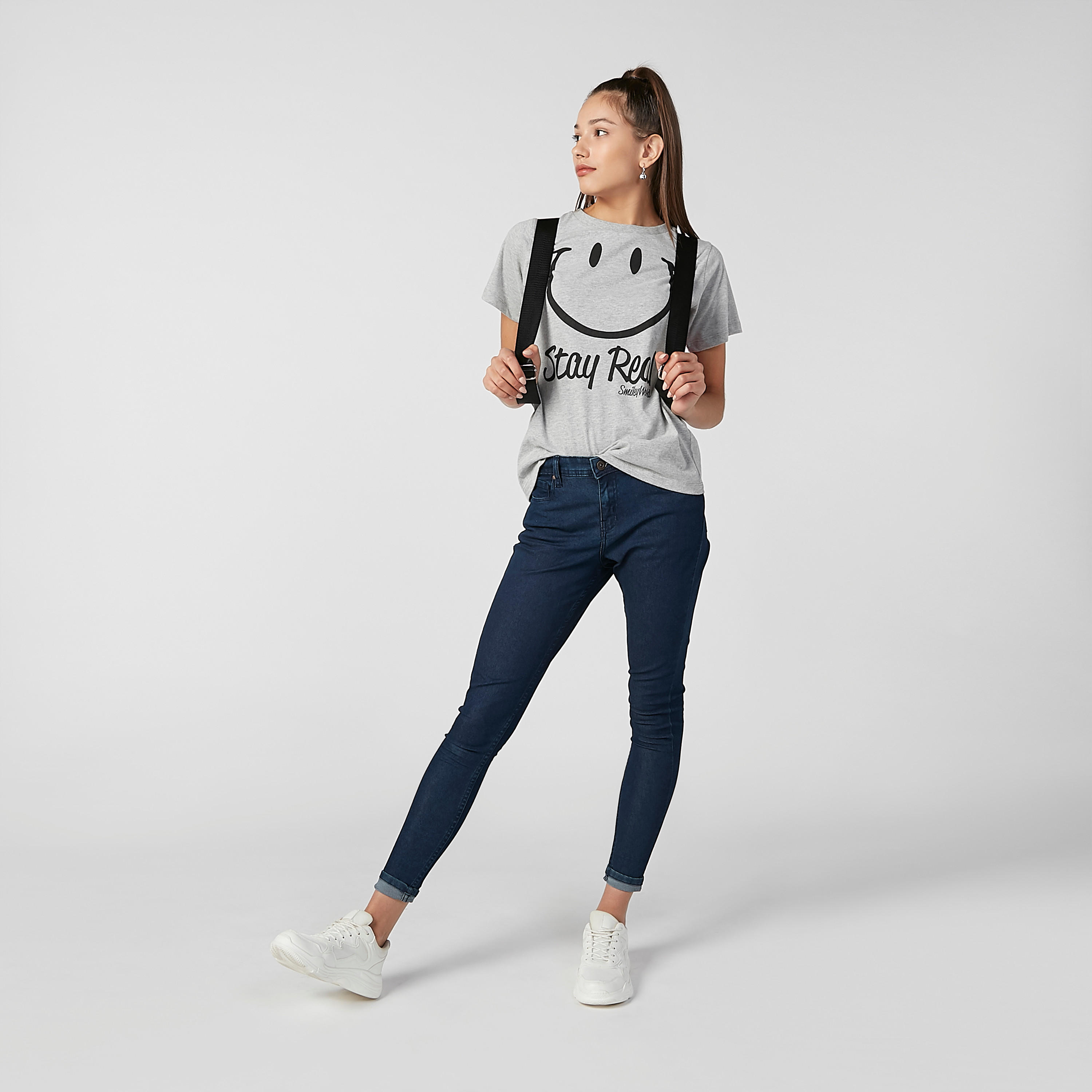 Sustainable Smiley World Printed T-shirt with Round Neck-women-clothing-tshirts-image-2