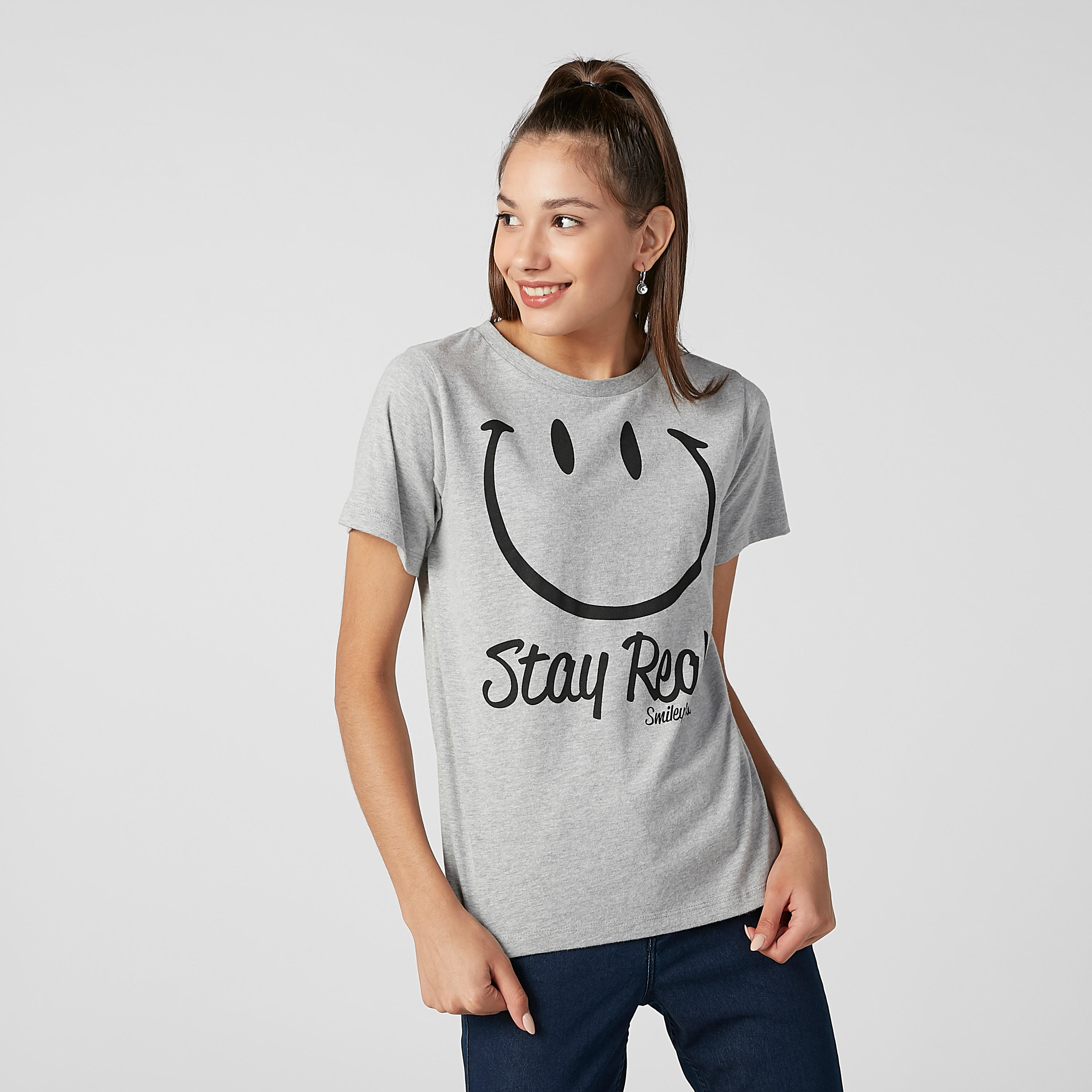 Sustainable Smiley World Printed T-shirt with Round Neck-women-clothing-tshirts-image-4