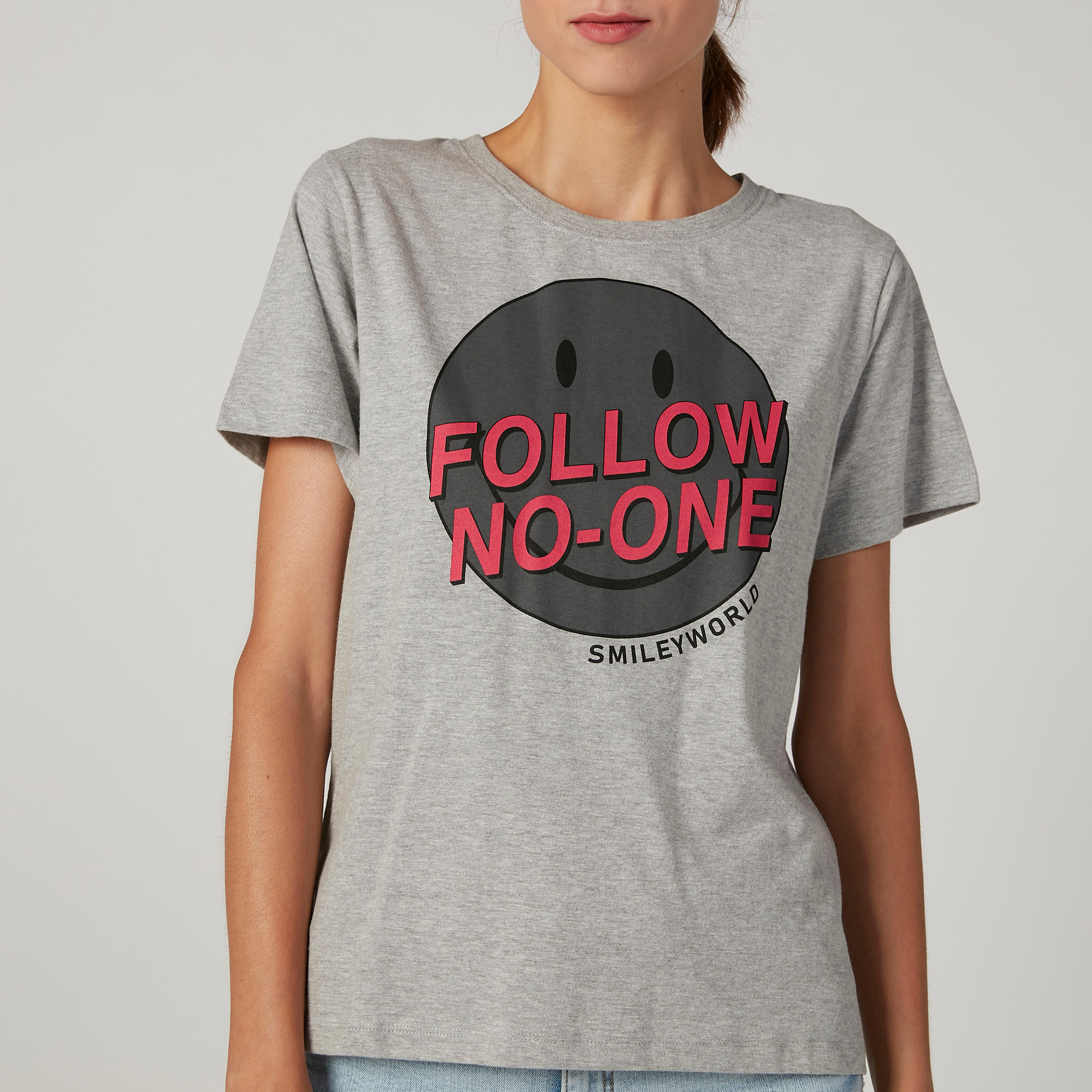 Smiley World Printed T-shirt with Round Neck and Short Sleeves-women-clothing-tshirts-image-3