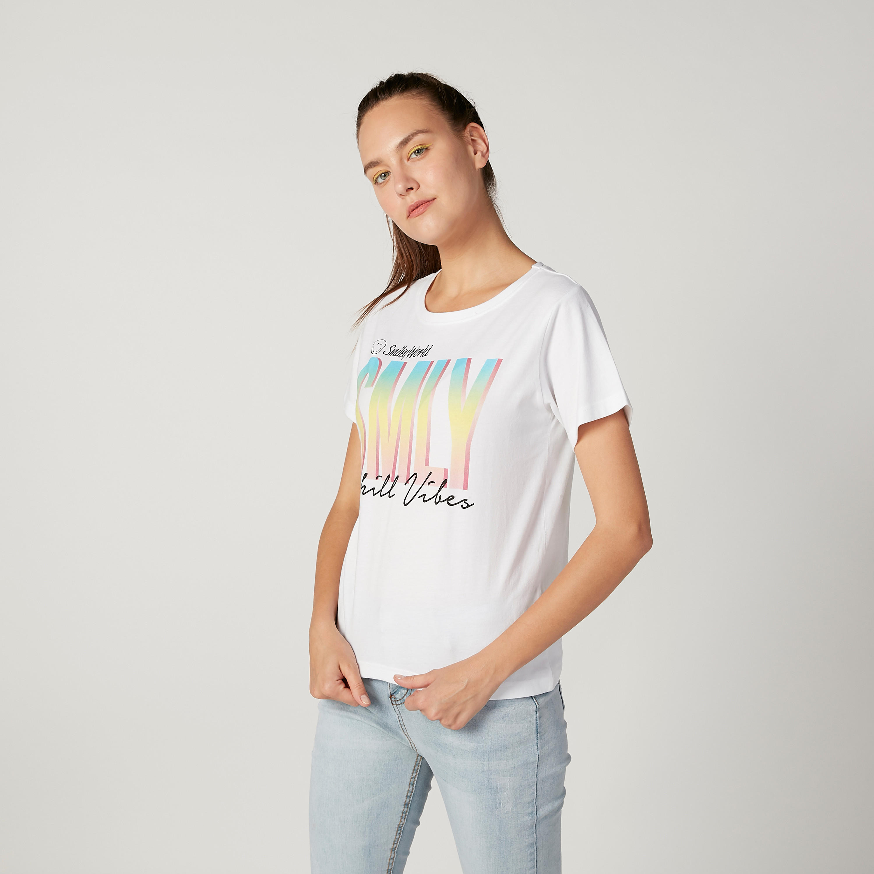 Sustainable Smiley World Printed T-shirt with Short Sleeves-women-clothing-tshirts-image-1