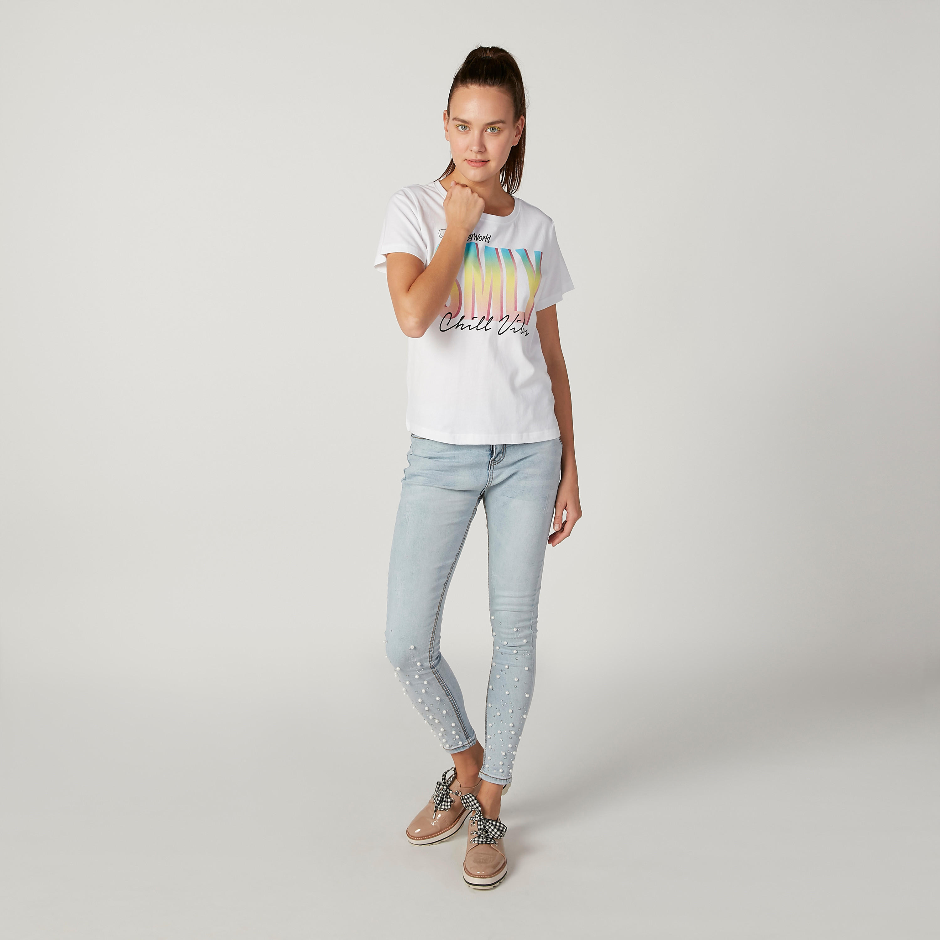 Sustainable Smiley World Printed T-shirt with Short Sleeves-women-clothing-tshirts-image-2