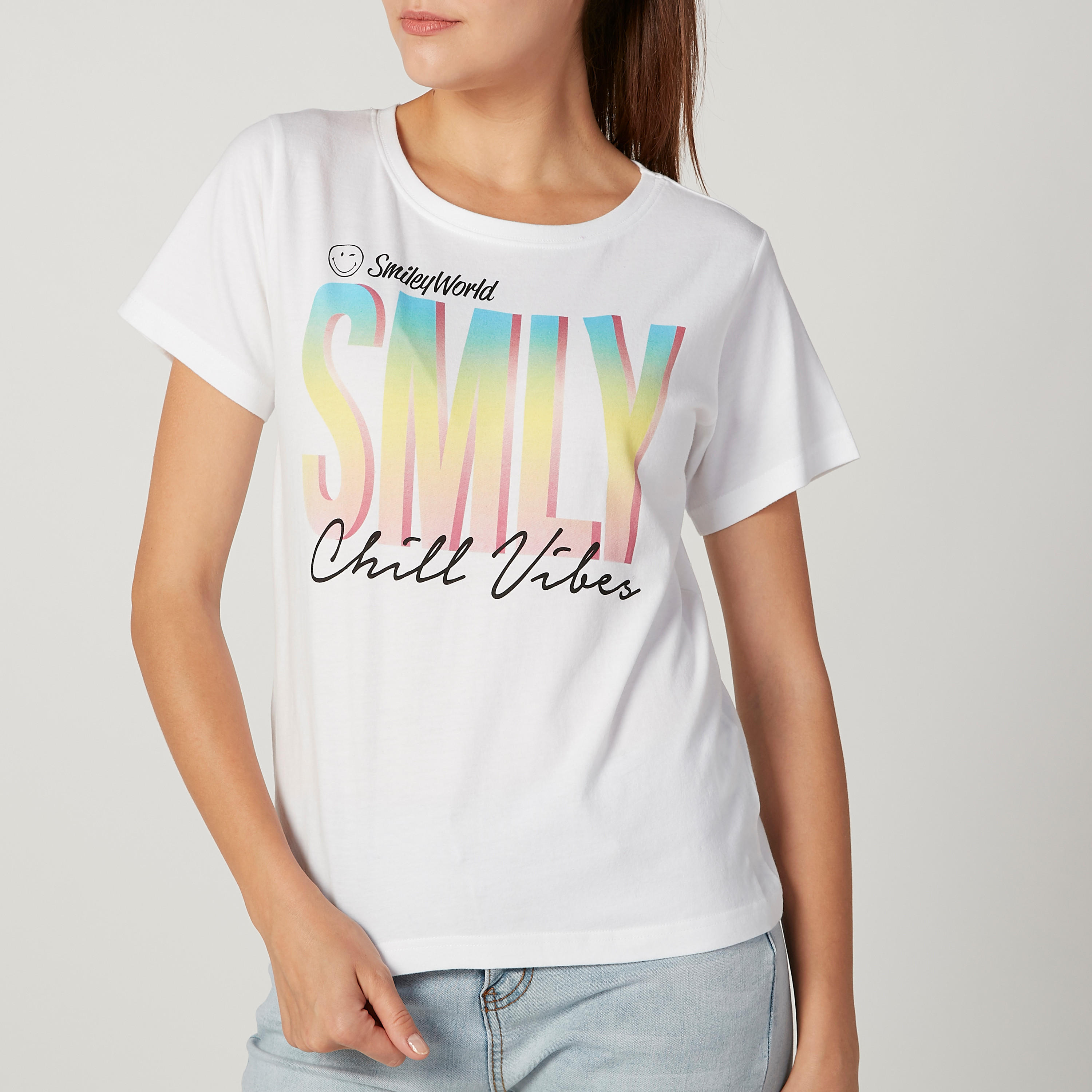 Sustainable Smiley World Printed T-shirt with Short Sleeves-women-clothing-tshirts-image-3