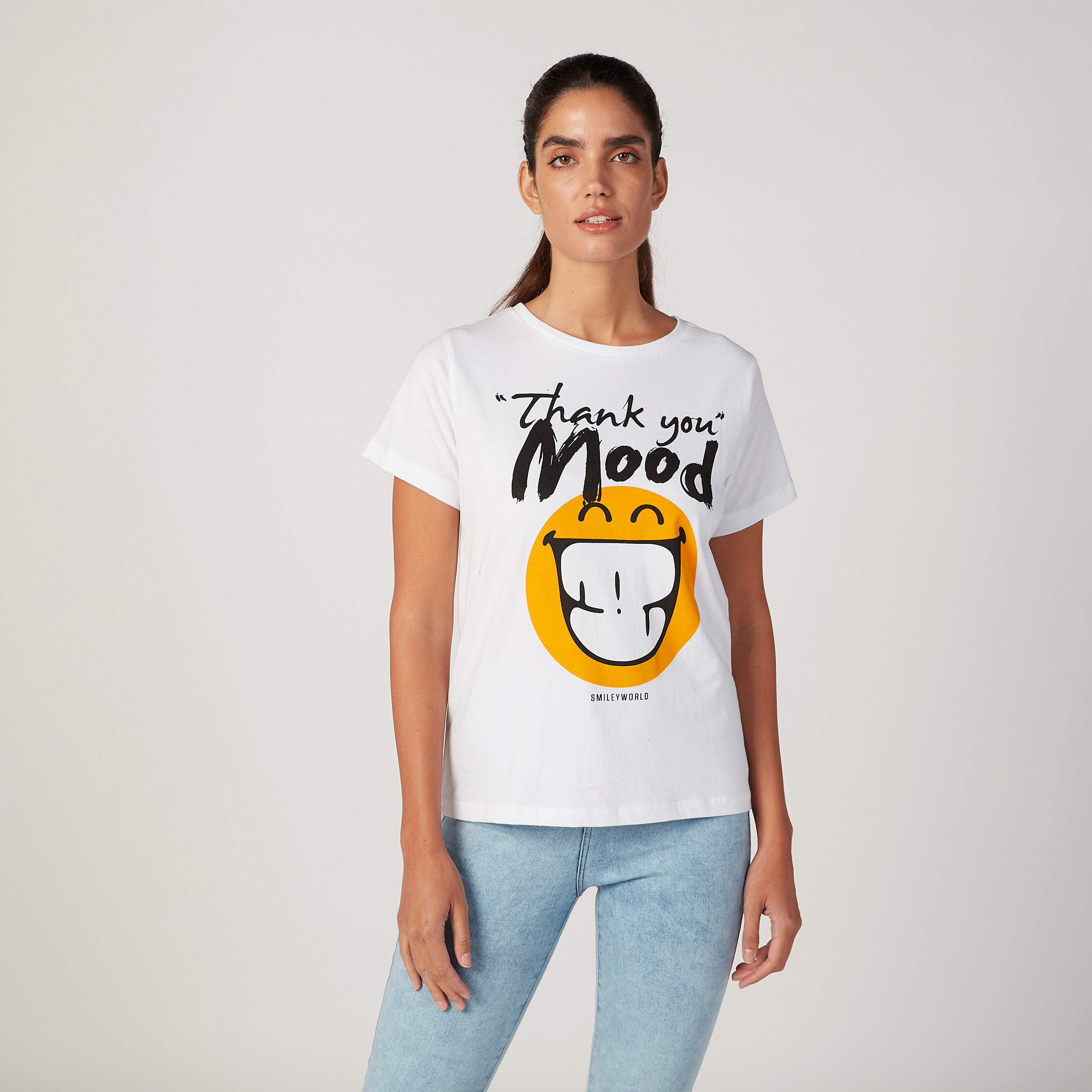 Sustainable Smiley World Printed T-shirt with Short Sleeves-women-clothing-tshirts-image-1