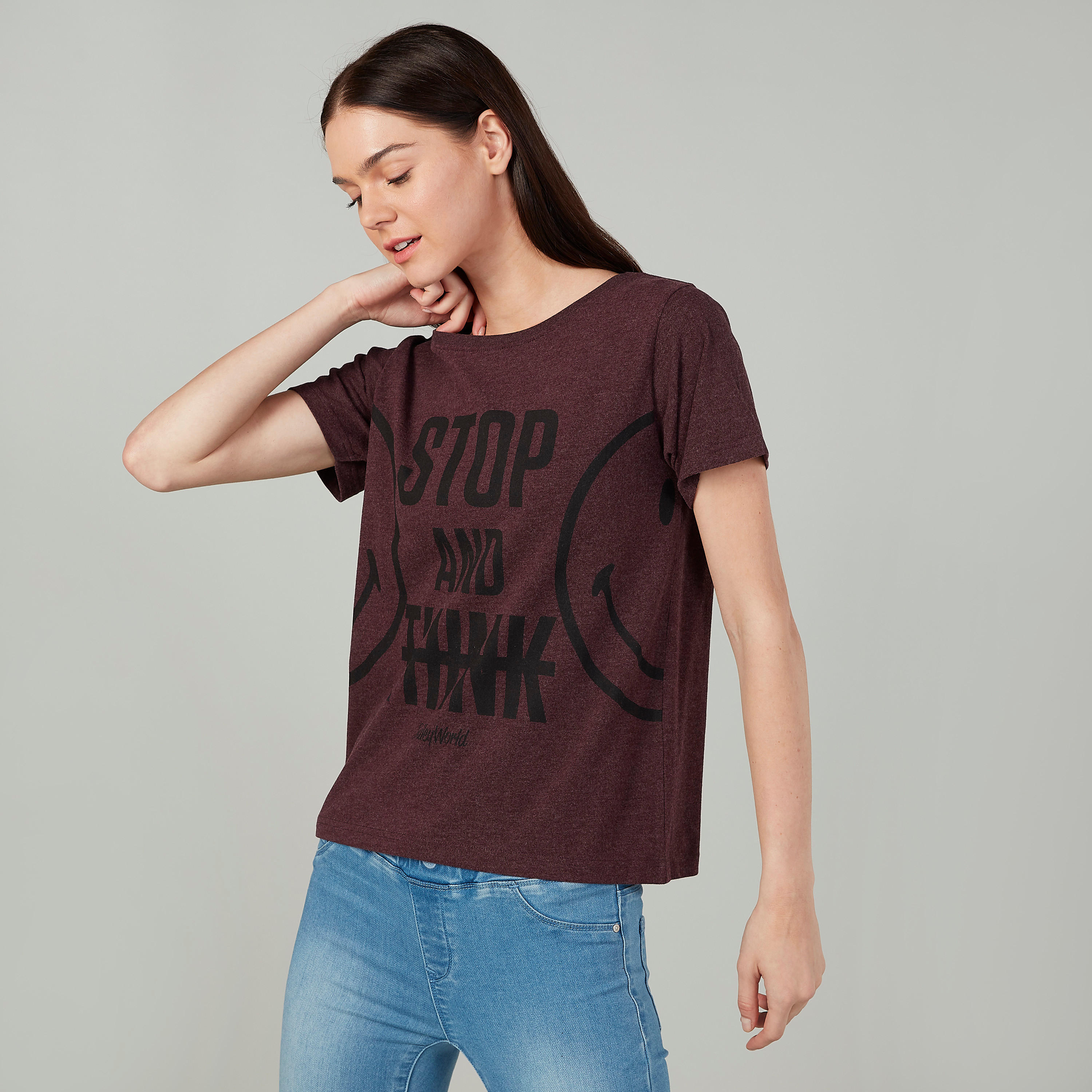 Sustainable Smiley World Printed T-Shirt with Short Sleeves-women-clothing-tshirts-image-1