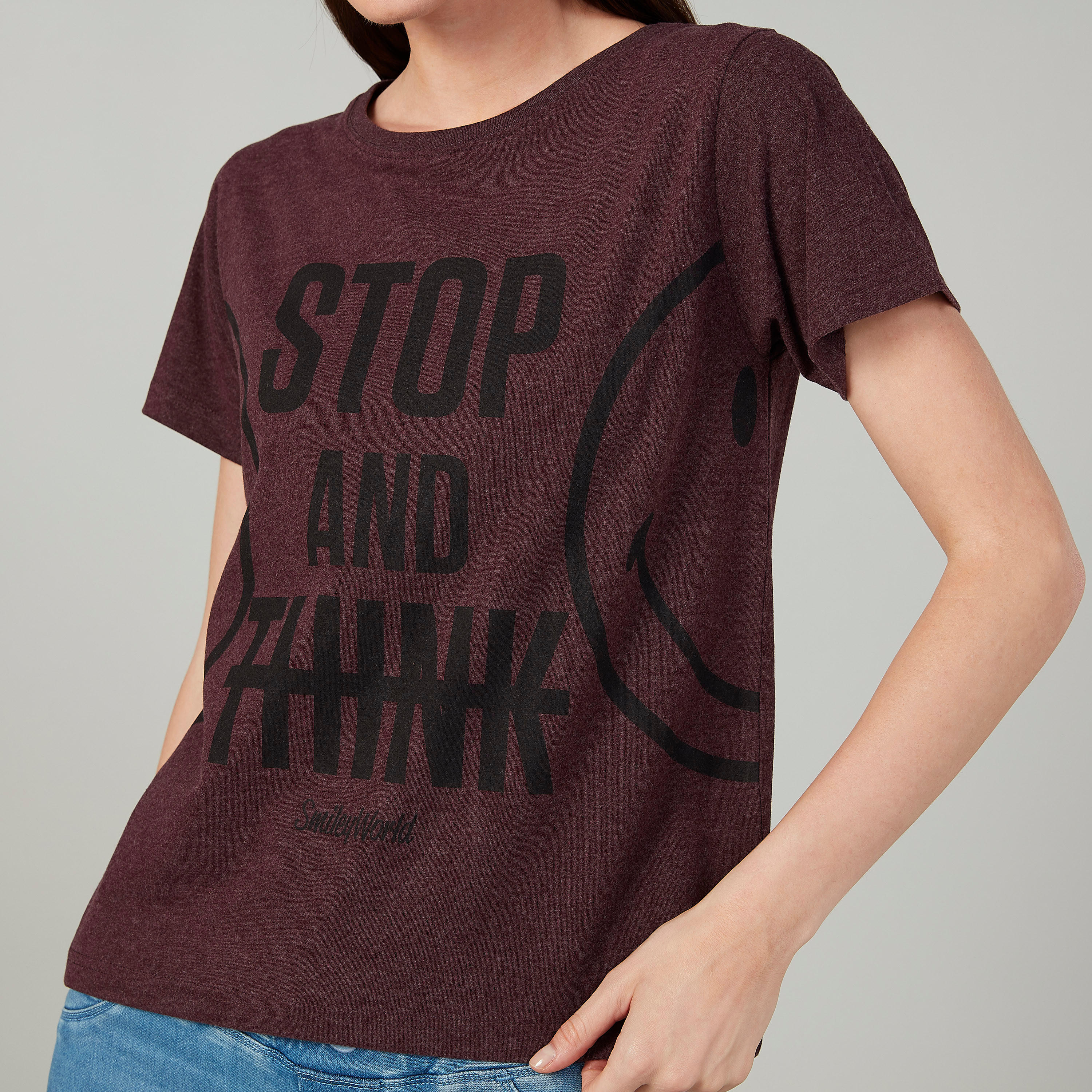 Sustainable Smiley World Printed T-Shirt with Short Sleeves-women-clothing-tshirts-image-3