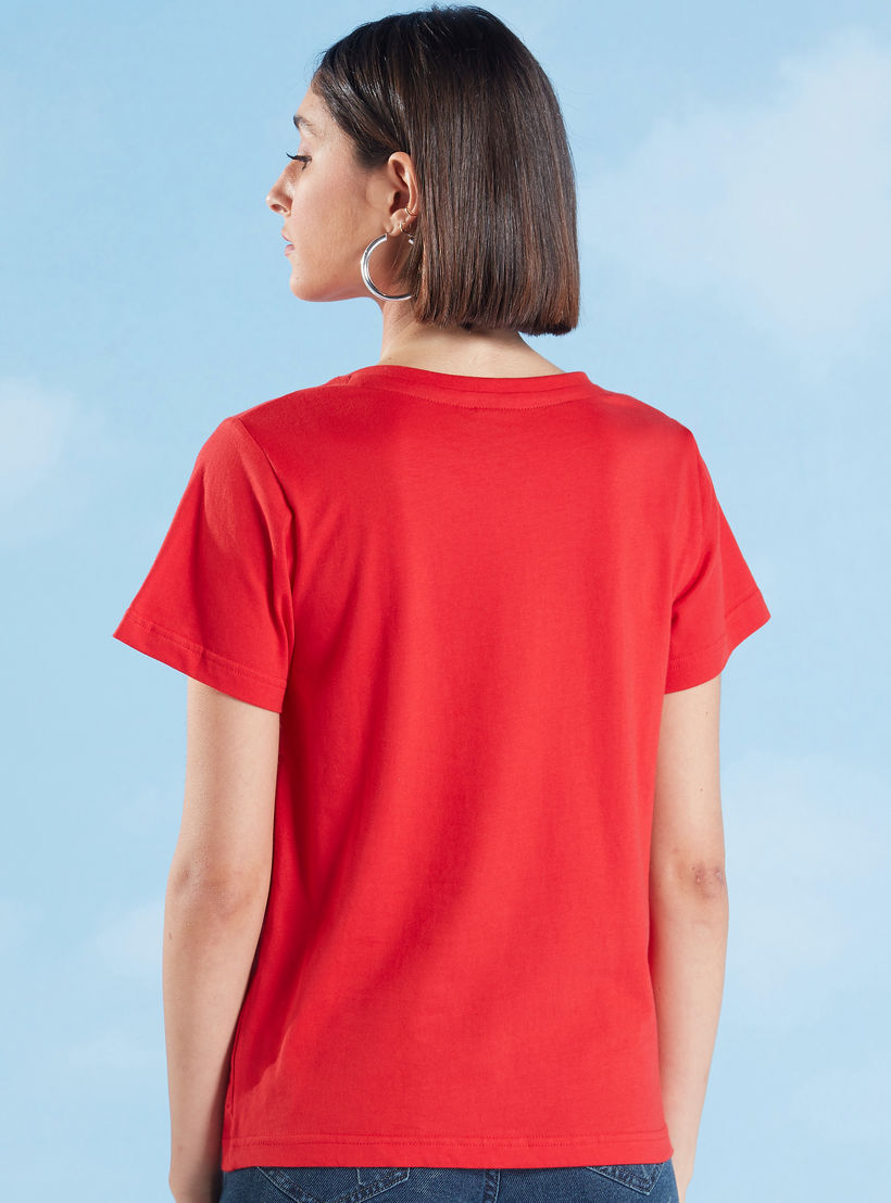 تيشيرت بياقة مستديرة وأكمام قصيرة وطبعات سمايلي وورلد-women-clothing-tshirts-image-4