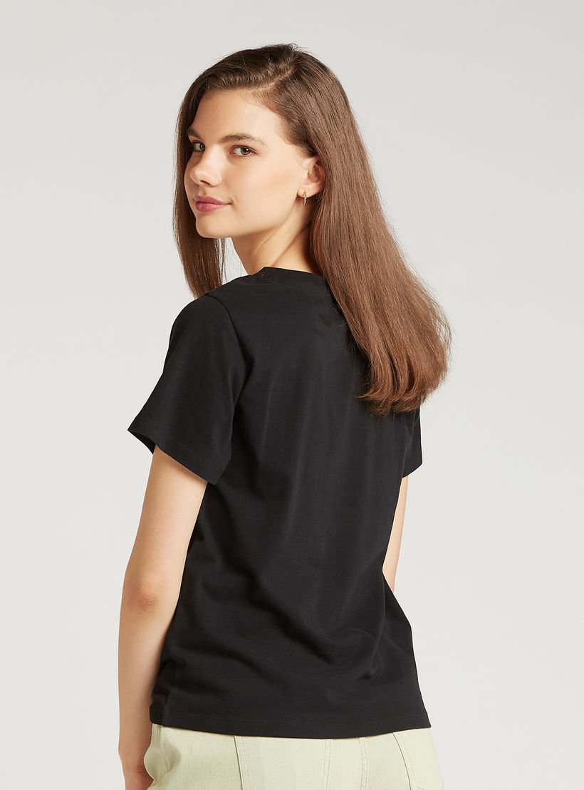 Smiley World Printed T-shirt with Crew Neck and Short Sleeves-women-clothing-tshirts-image-4