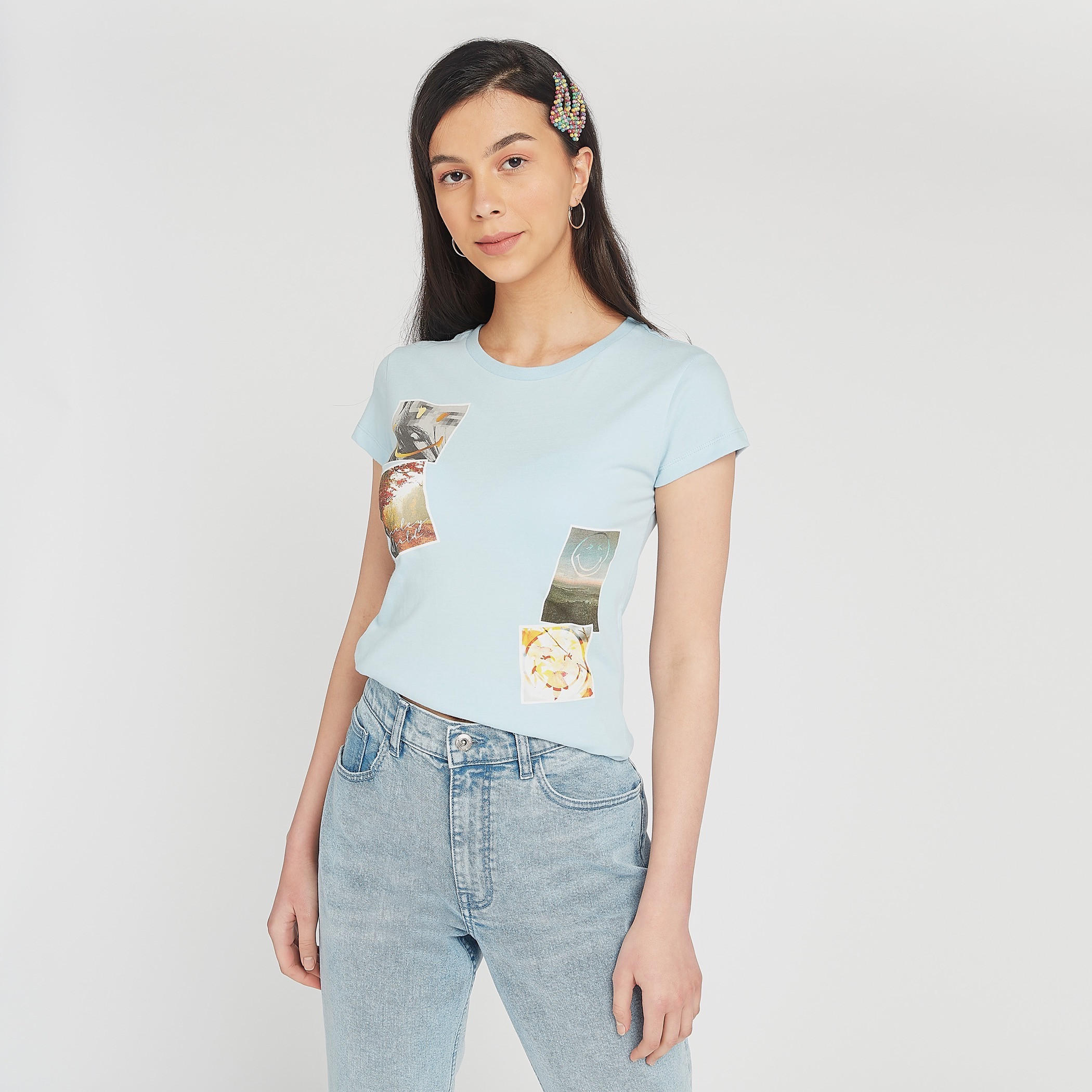 Smiley World Graphic Print T-shirt with Crew Neck-women-clothing-tshirts-image-1
