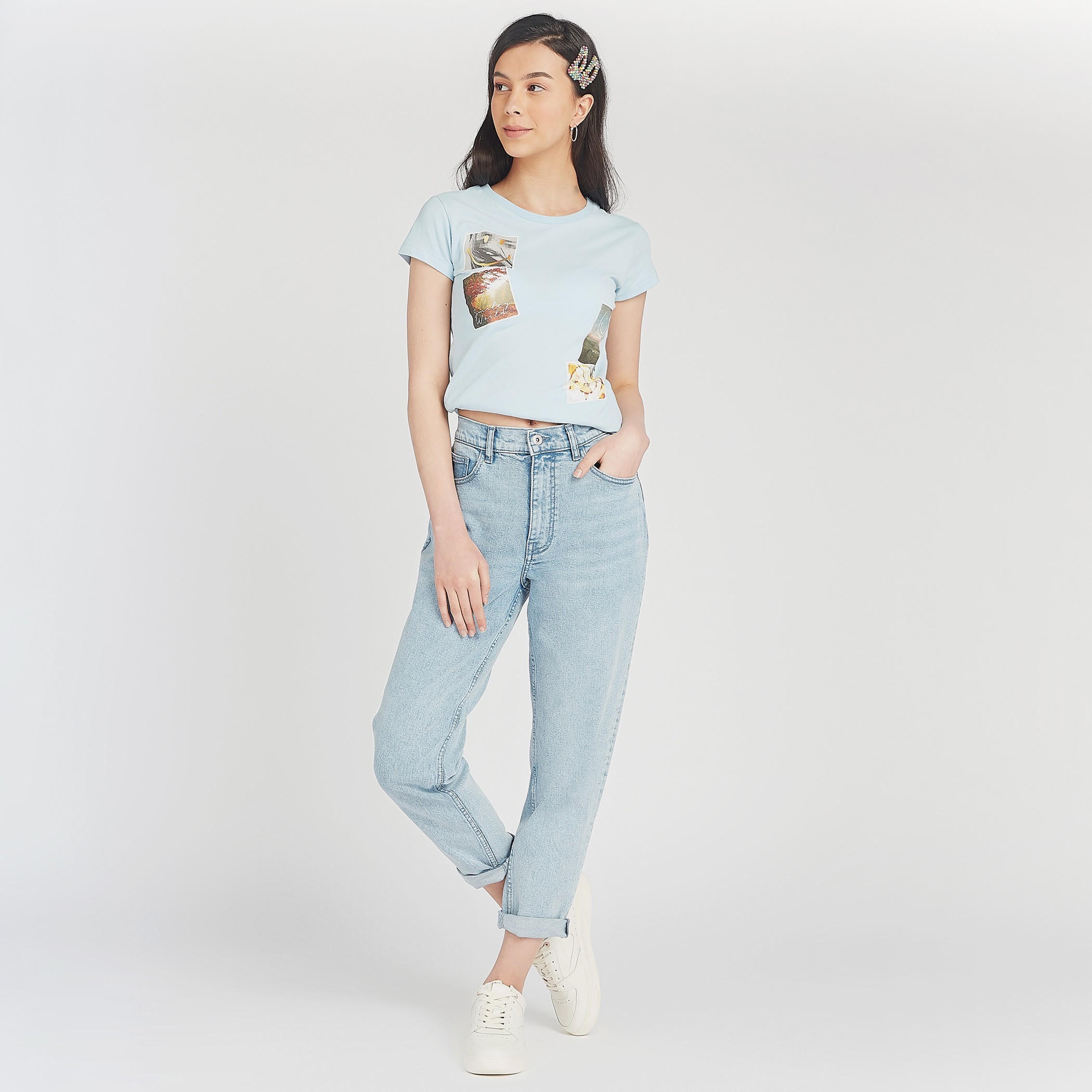 Smiley World Graphic Print T-shirt with Crew Neck-women-clothing-tshirts-image-2