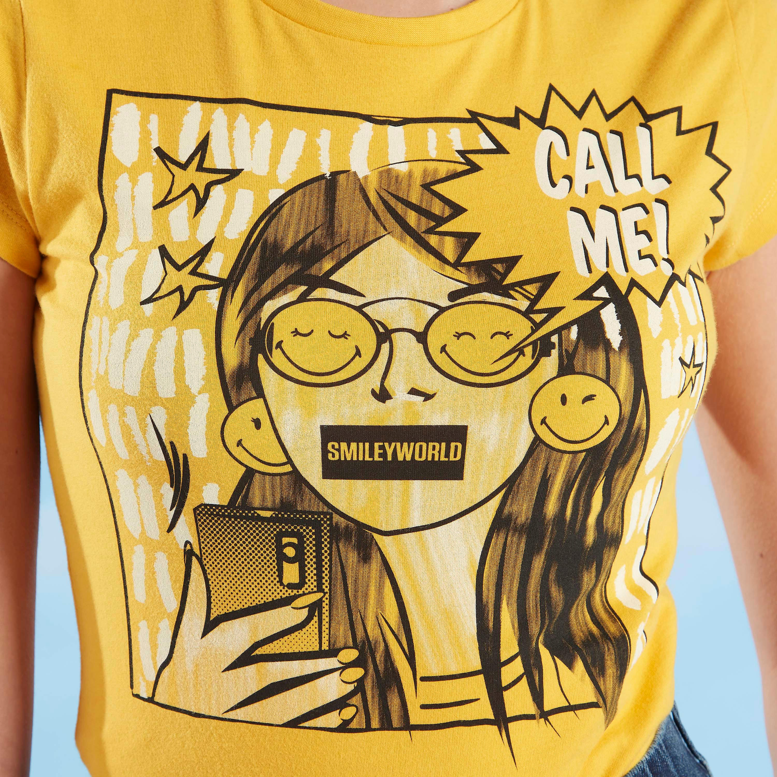 Sustainable Smiley World Graphic Print T-shirt with Round Neck-women-clothing-tshirts-image-3