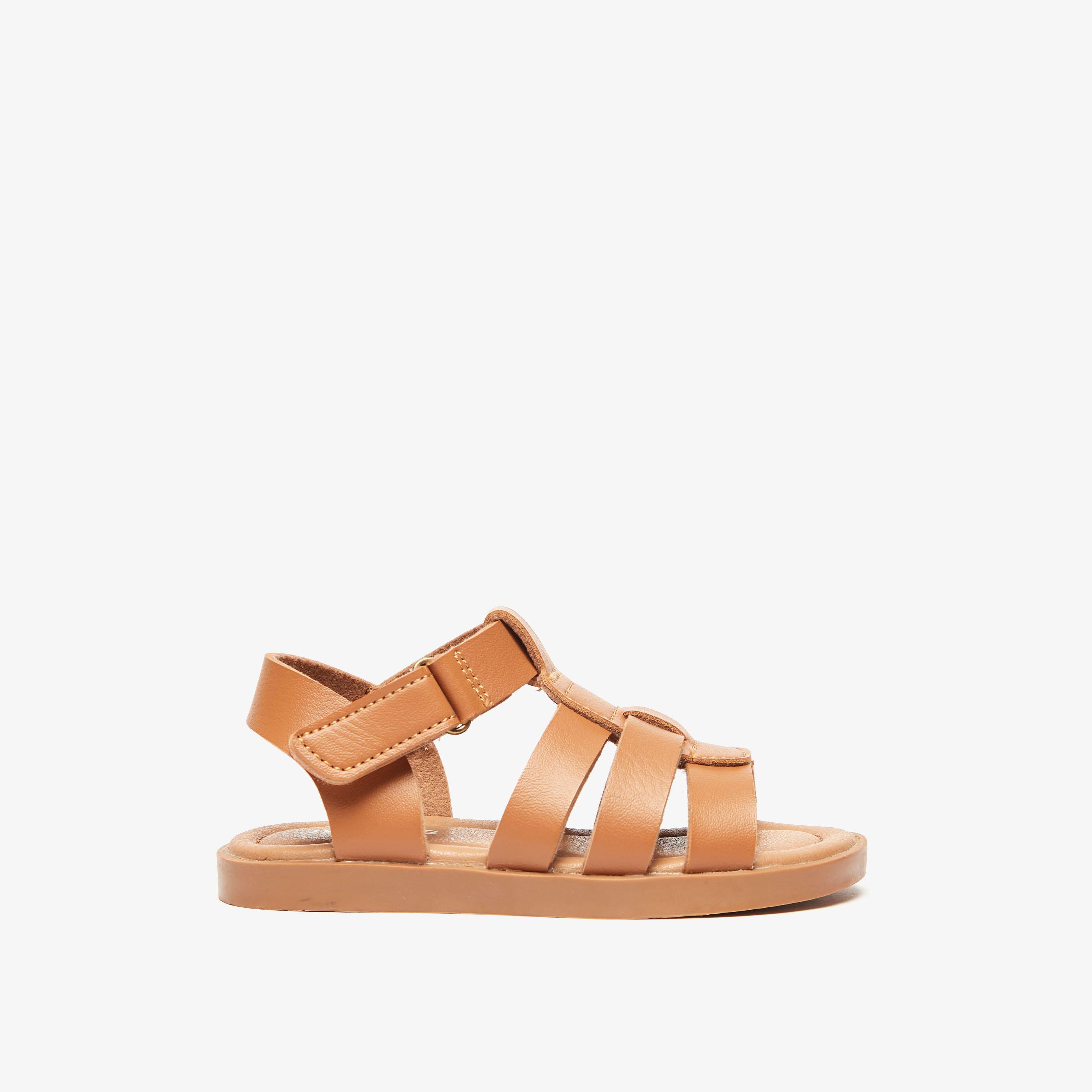 Juniors Solid Open Toe Sandals with Hook and Loop Closure-boys-shoes-sandals-image-1