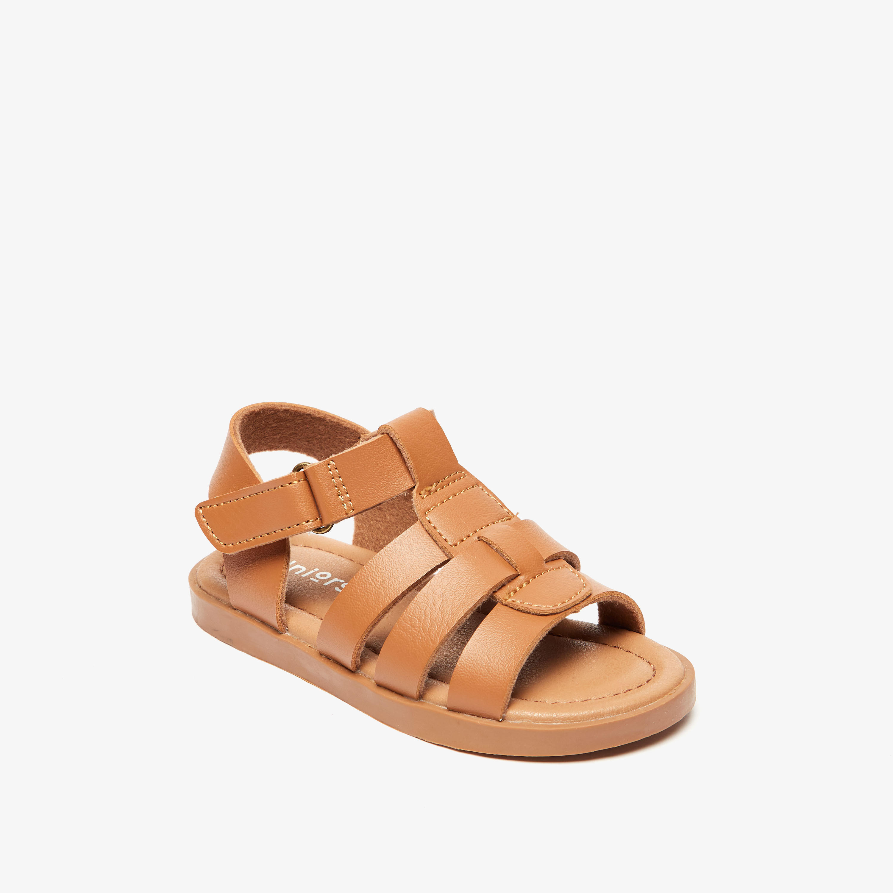 Juniors Solid Open Toe Sandals with Hook and Loop Closure-boys-shoes-sandals-image-2