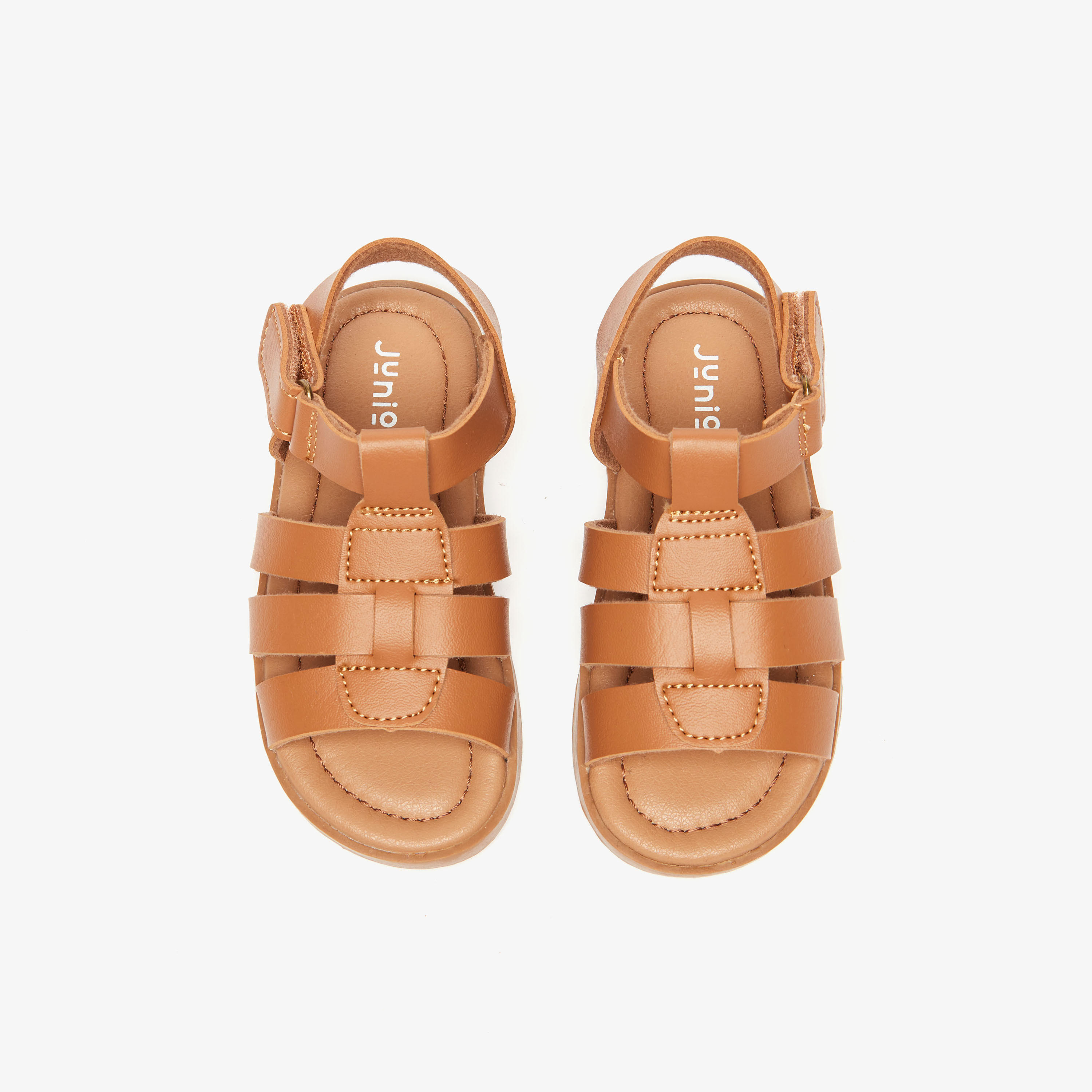 Juniors Solid Open Toe Sandals with Hook and Loop Closure-boys-shoes-sandals-image-3