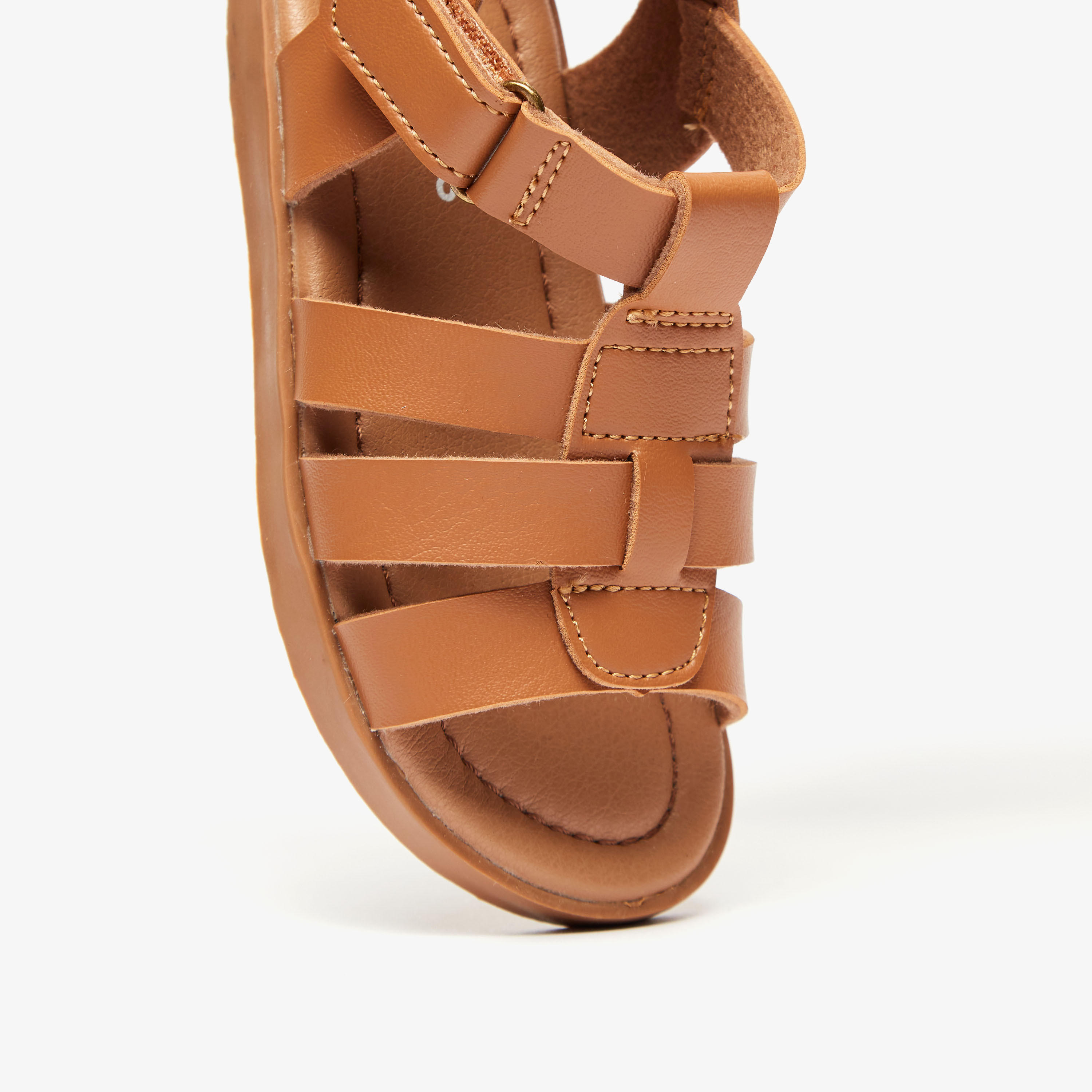 Juniors Solid Open Toe Sandals with Hook and Loop Closure-boys-shoes-sandals-image-4