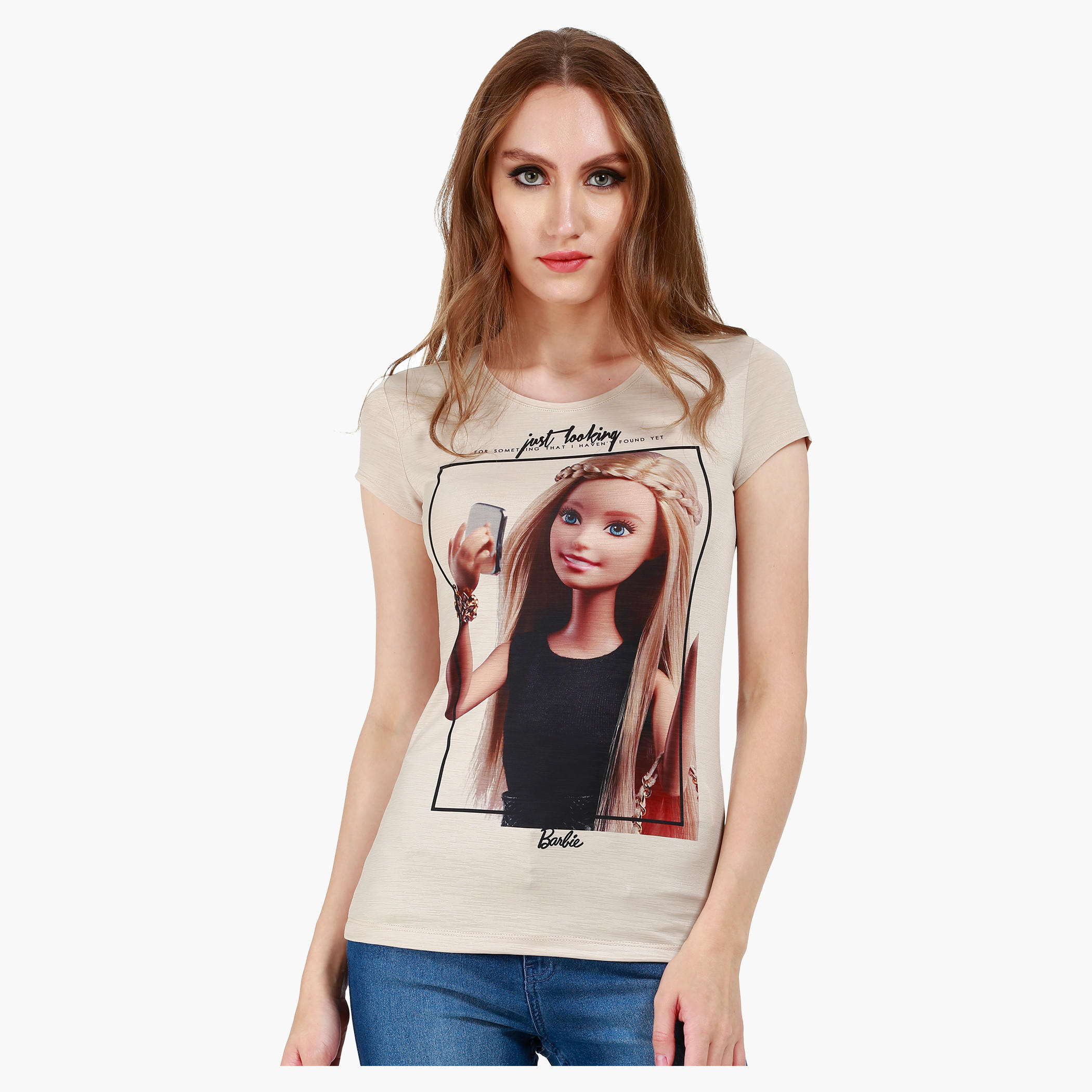 Barbie Print T-Shirt with Short Sleeves-women-clothing-tshirts-image-1