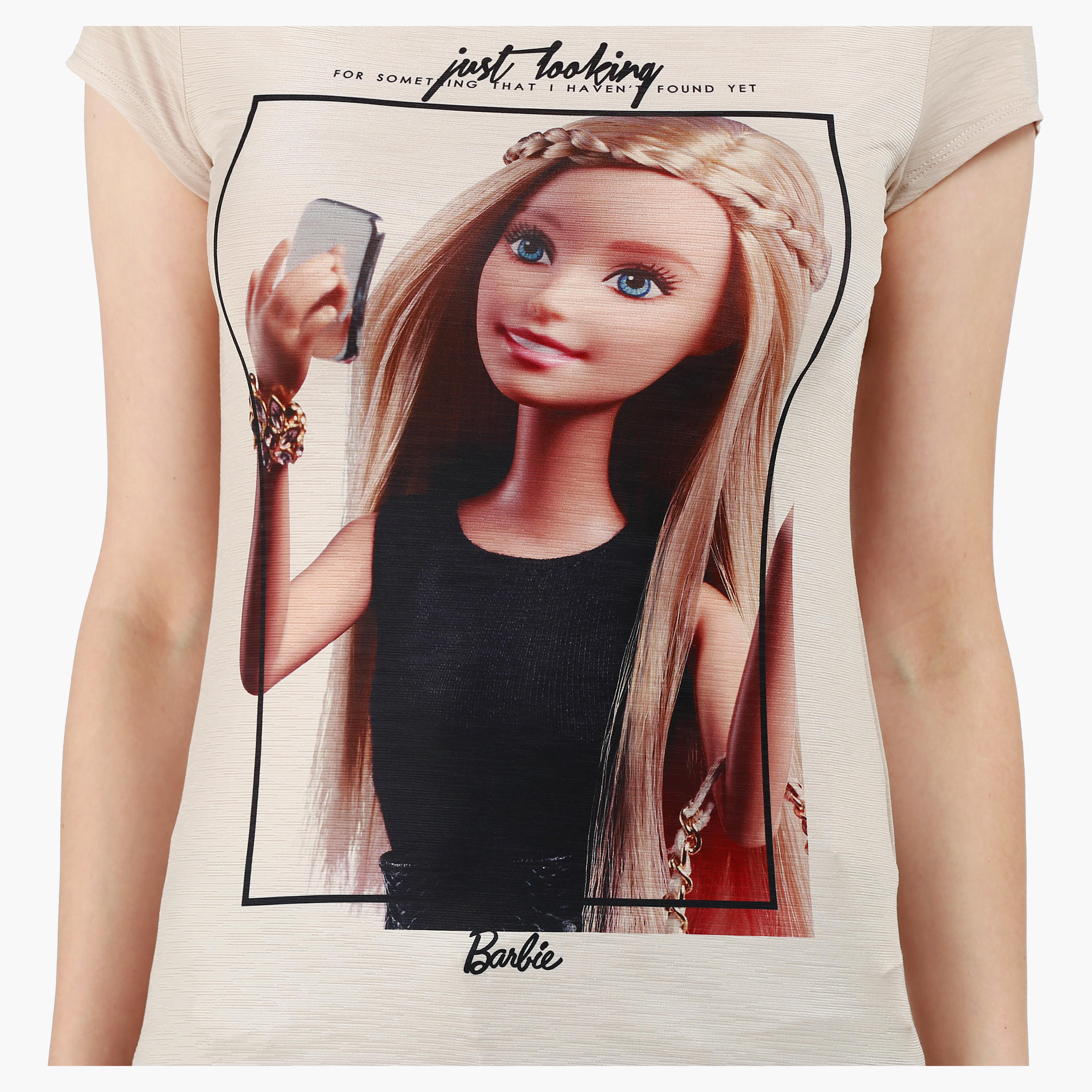 Barbie Print T-Shirt with Short Sleeves-women-clothing-tshirts-image-4