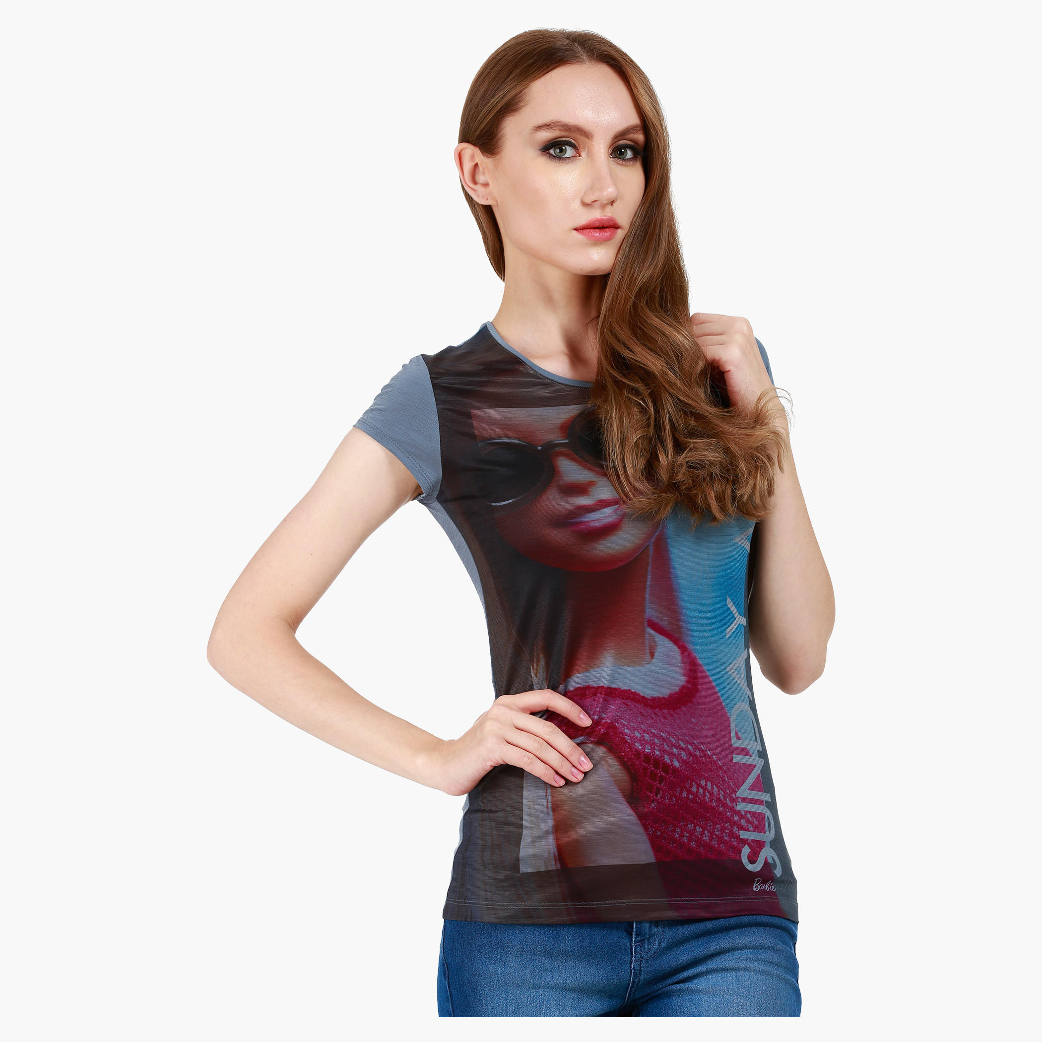 Barbie Print T-Shirt with Short Sleeves-women-clothing-tshirts-image-1