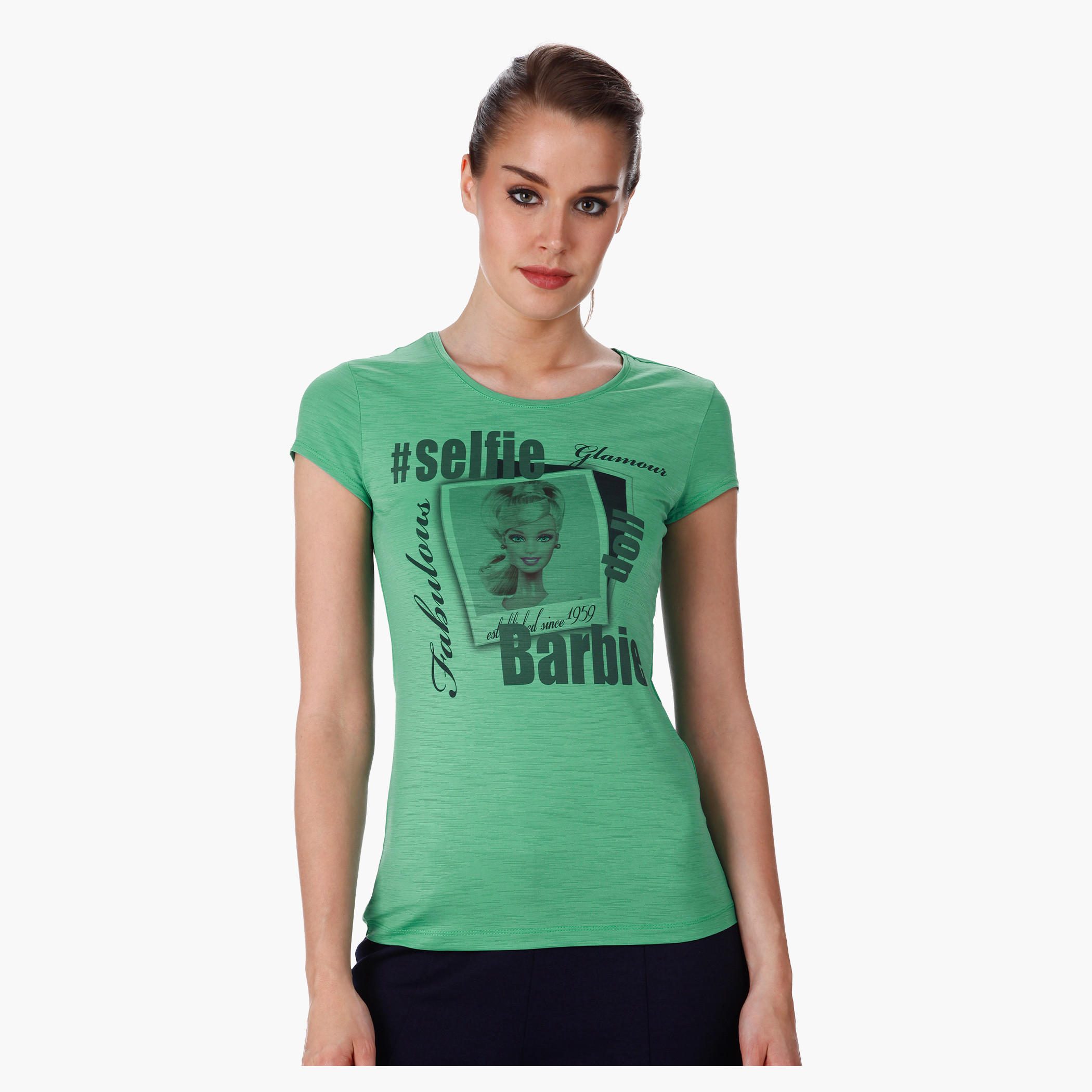 Barbie Printed T-Shirt with Short Sleeves in Regular Fit-women-clothing-tshirts-image-1
