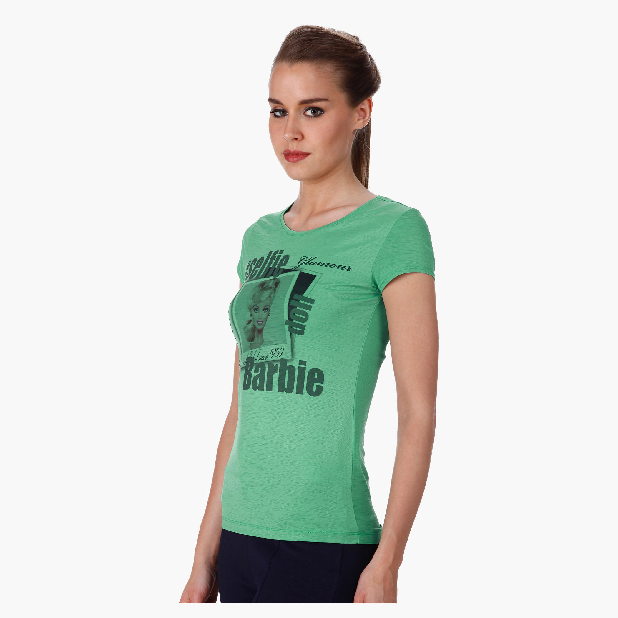 Barbie Printed T-Shirt with Short Sleeves in Regular Fit-women-clothing-tshirts-image-3