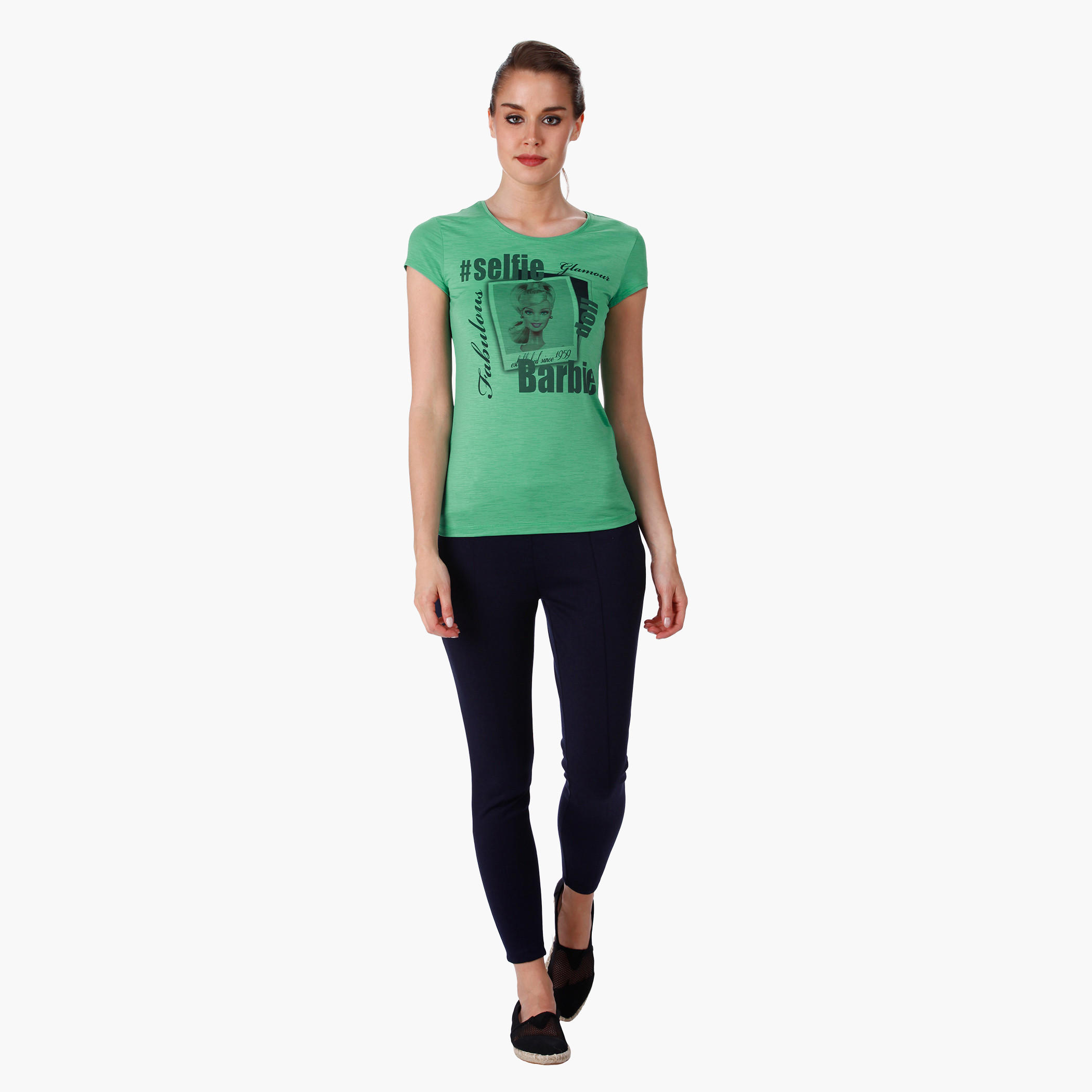 Barbie Printed T-Shirt with Short Sleeves in Regular Fit-women-clothing-tshirts-image-5