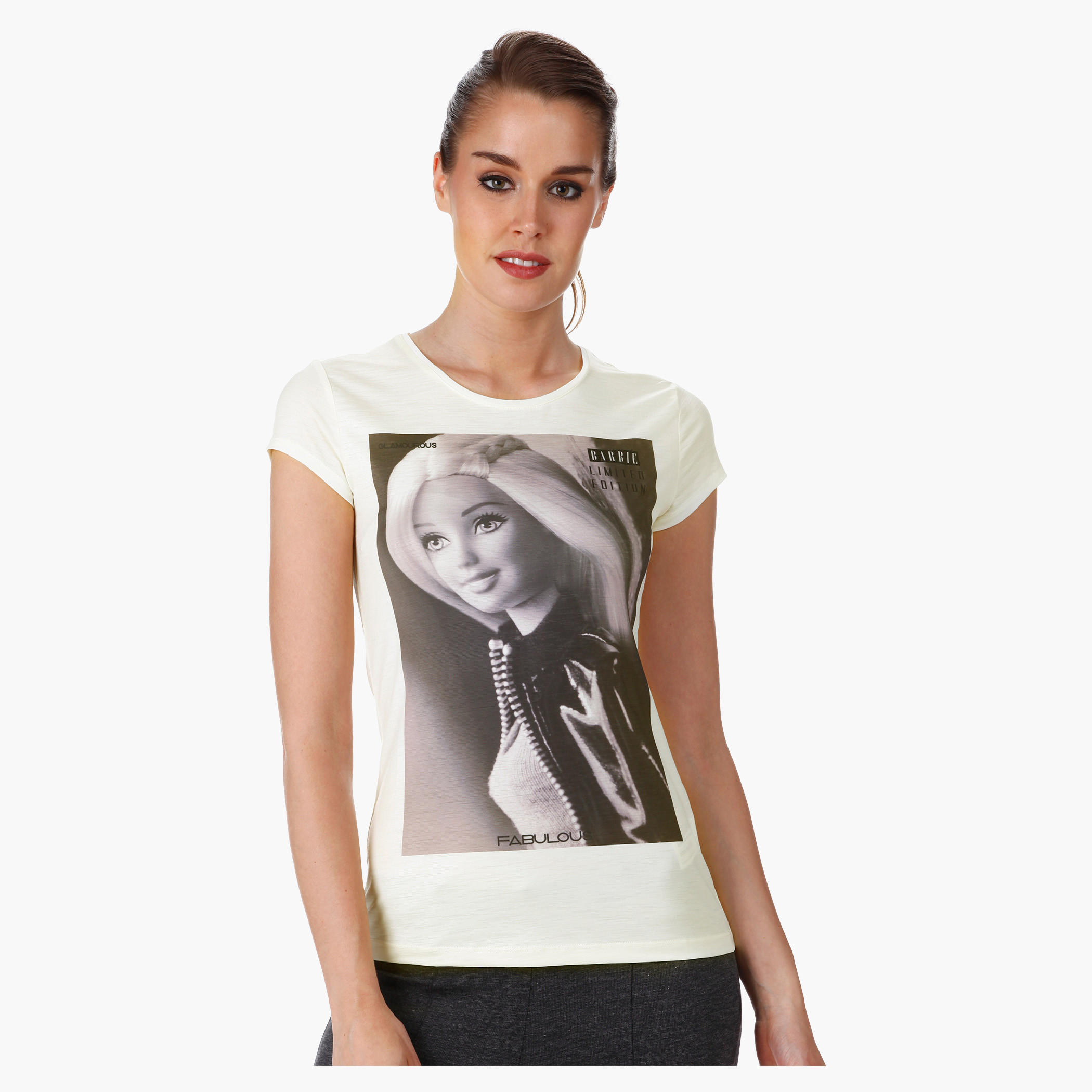 Barbie Print T-Shirt with Short Sleeves in Regular Fit-women-clothing-tshirts-image-1